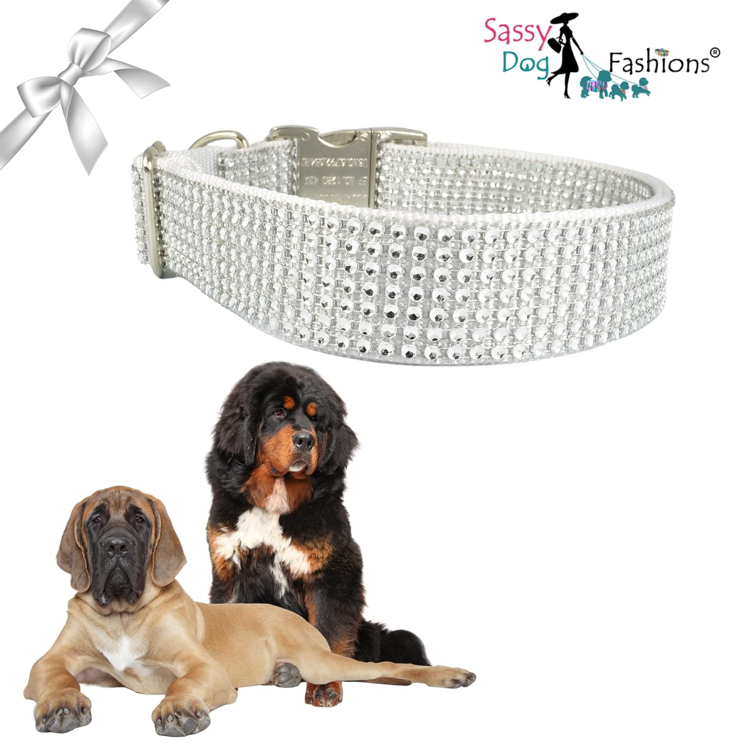 Fancy Rhinestone Dog Collar, Bling Girl Dog Collar Gift, Jeweled Dog Collar for Small Medium Large Girls and Giant Breed Dogs (Large 1 x 15-24″,