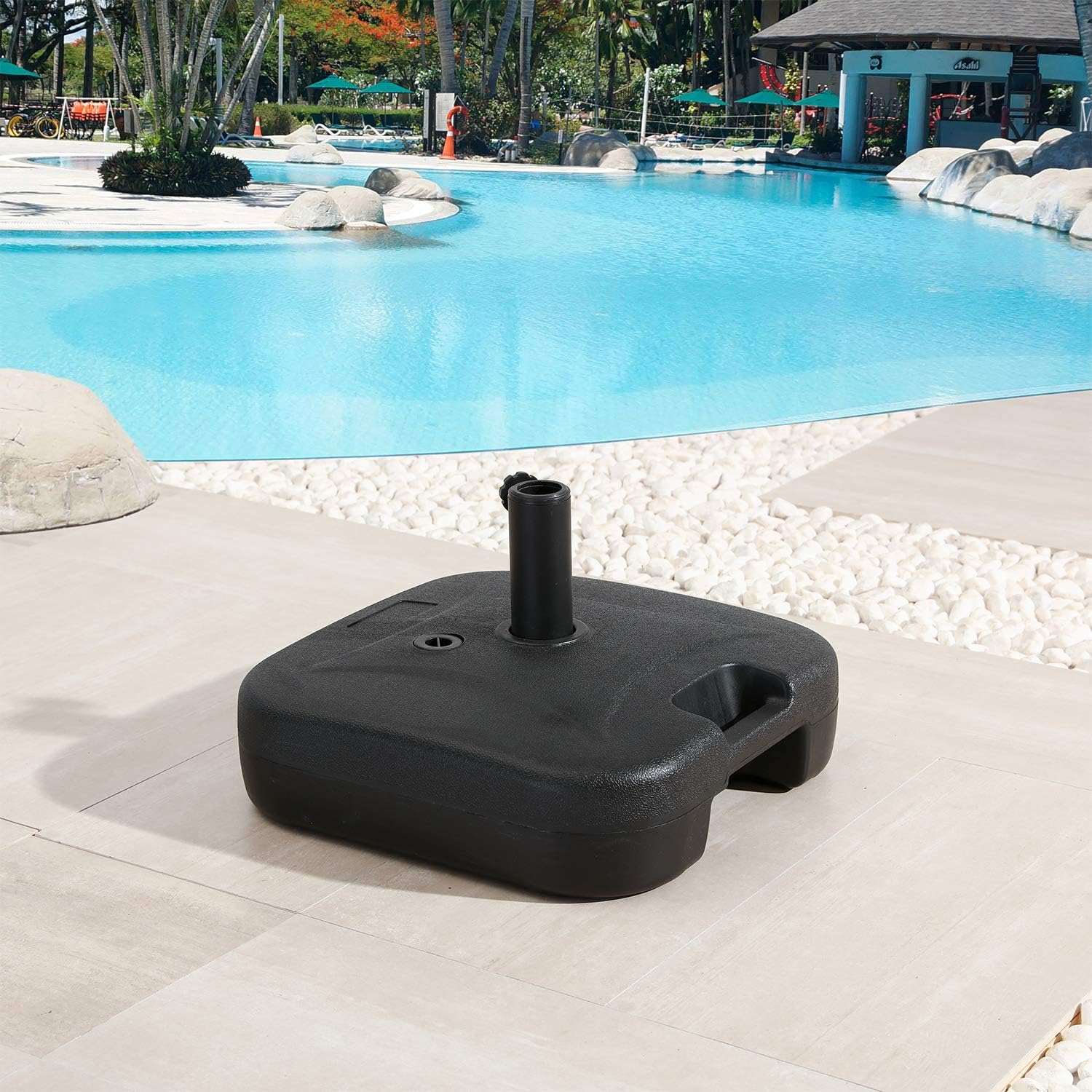 Festival Depot – Base cuadrada para sombrilla de patio (1,5 a 2 pulgadas, peso al aire libre, soporte con soporte para paraguas, para un diámetro de