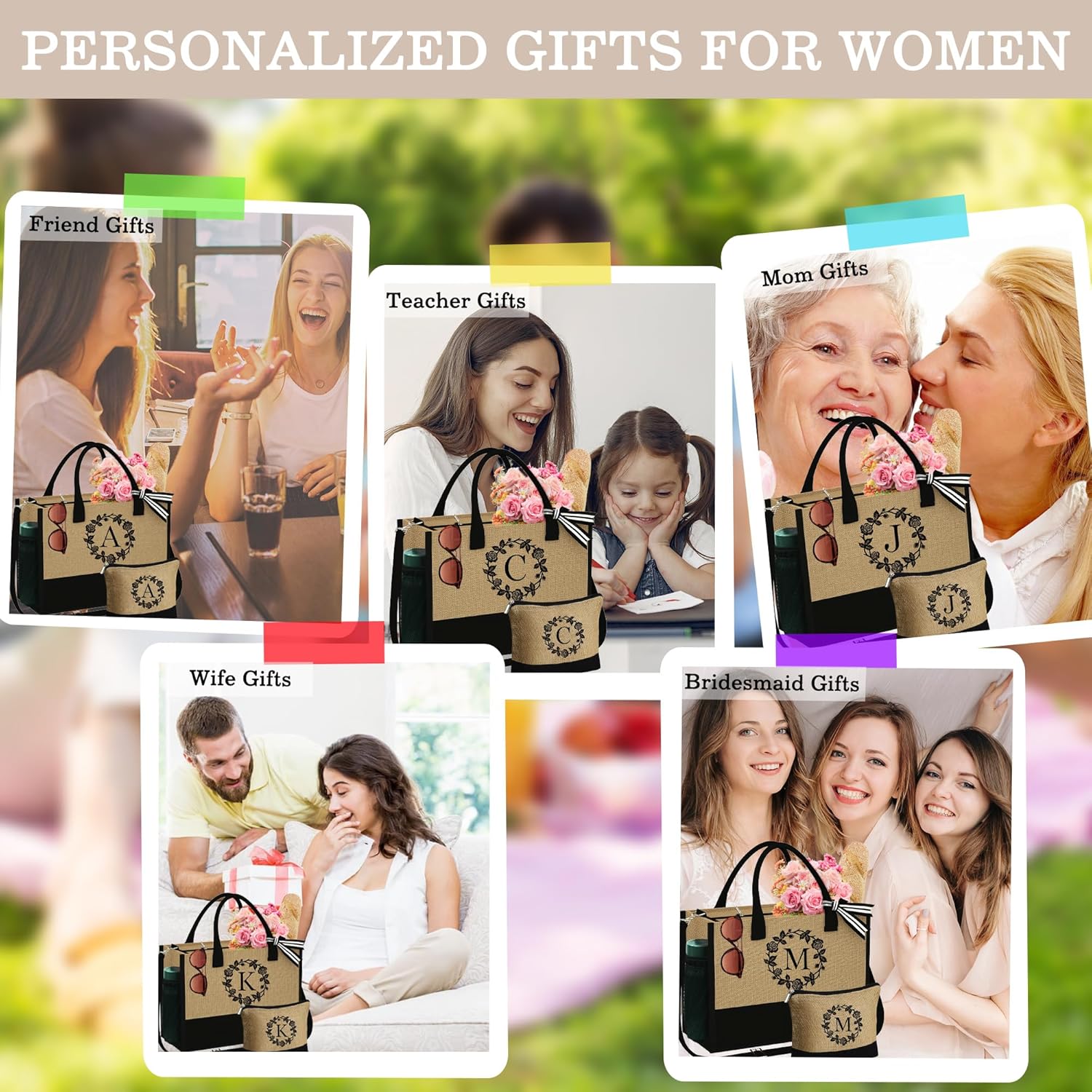 Regalos para mujeres  Bolsa de yute con inicial de playa y bolsa de maquillaje, regalos de graduación 2024, regalos de cumpleaños para mejor amiga