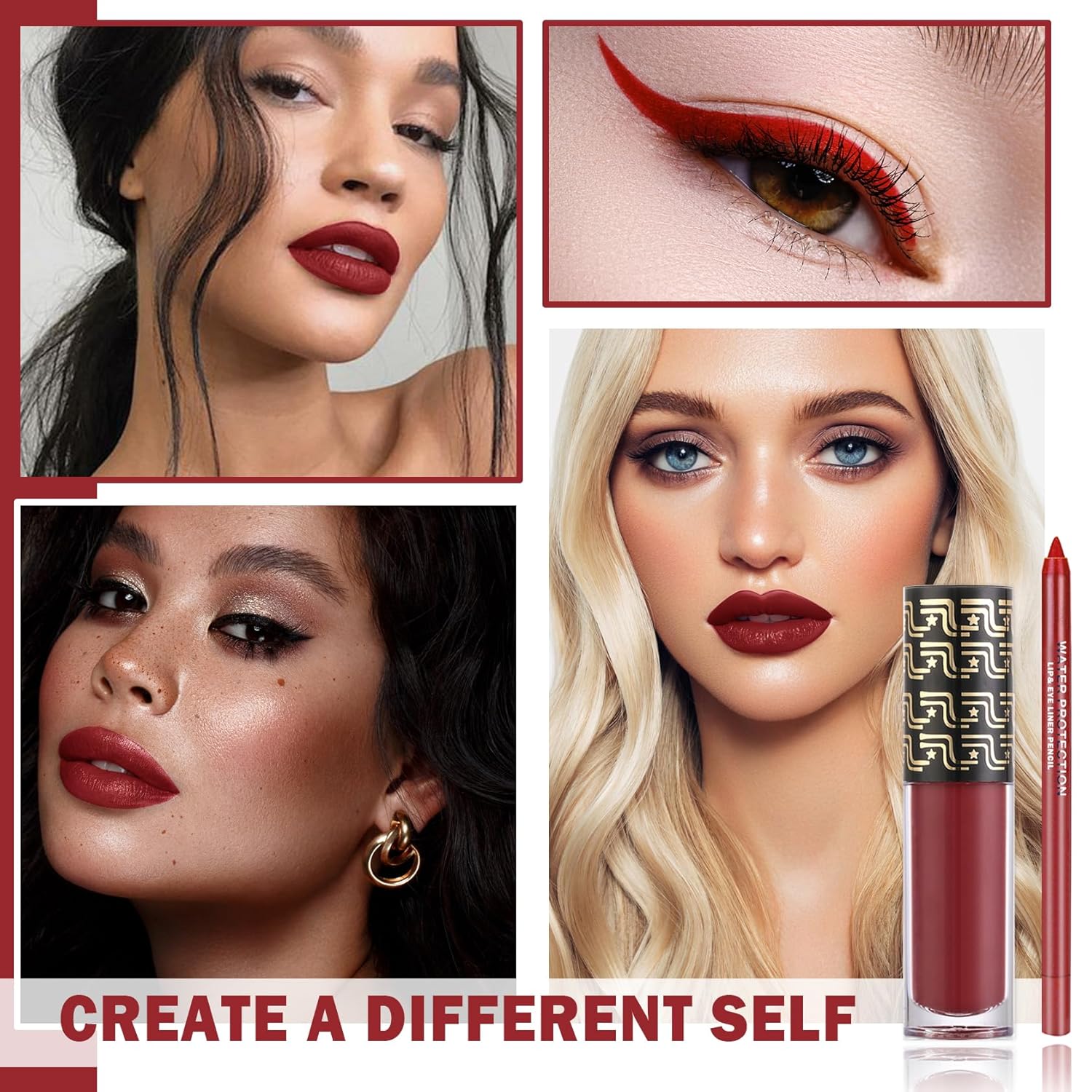 CAHIUYOA Juego de 2 delineadores de labios de color vampiro, rojo mate, lápiz labial líquido rojo, brillo de labios, tinte de labios, resistente al