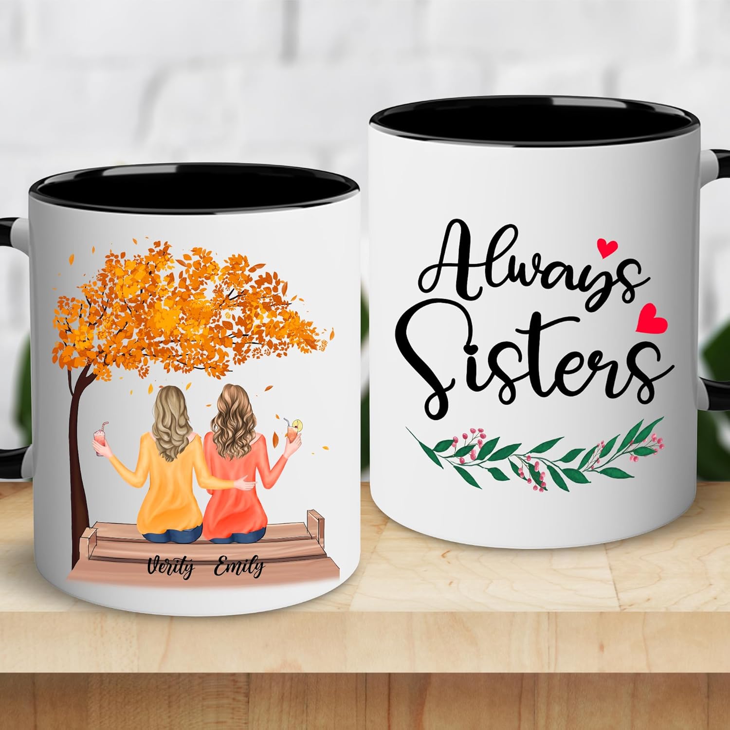 Taza personalizada para hermana (2 mujeres) personalizada de 11 onzas, 15 onzas, taza de cerámica para hermana, mejores amigas con avatares,