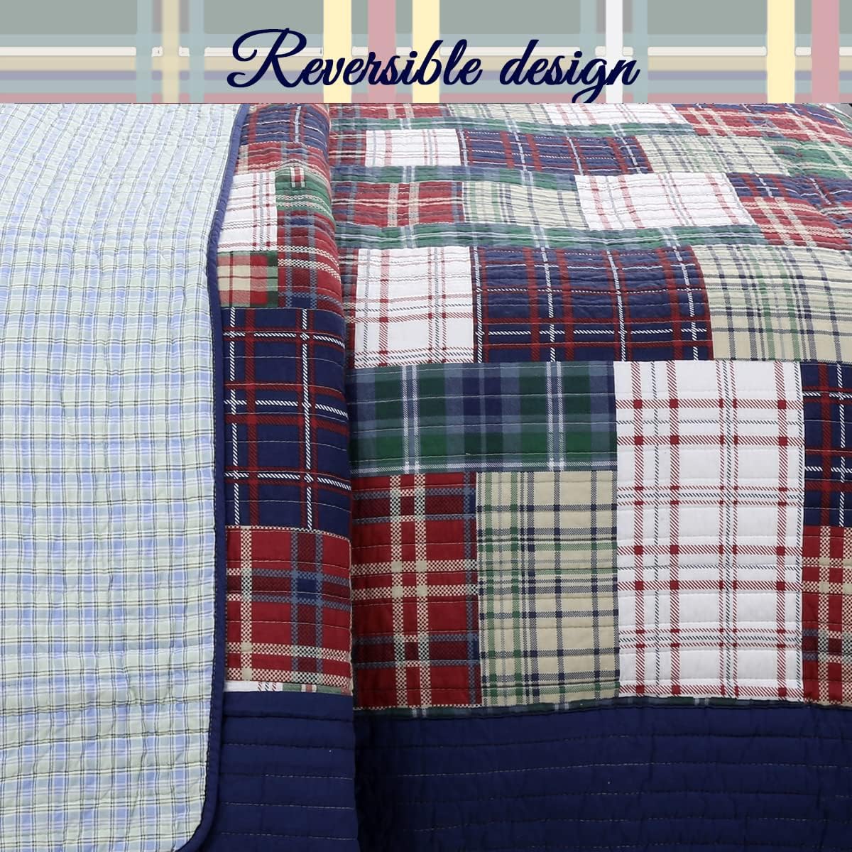 Cozy Line Home Fashions Daniel Denim – Juego de ropa de cama reversible de algodón a cuadros azules