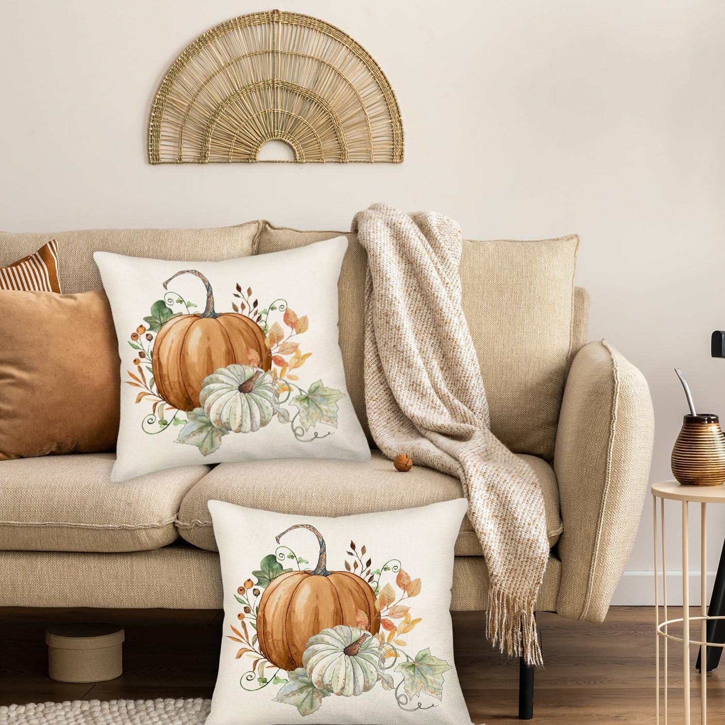 MEHOTOP Juego de 2 fundas de almohada de otoño de 16 x 16 pulgadas, fundas de almohada decorativas de otoño, fundas de almohada de calabaza de