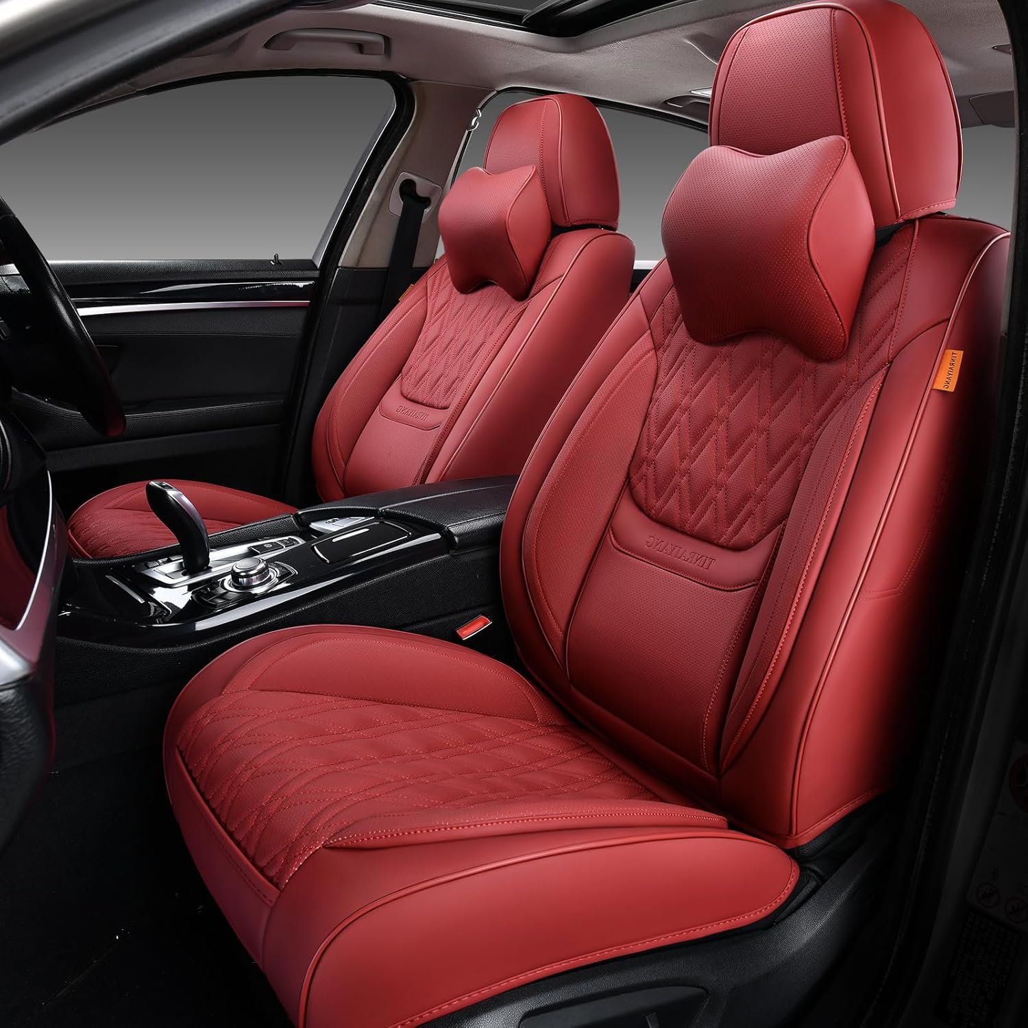 Juego completo de fundas de asiento de automóvil, fundas de cuero transpirable para asientos delanteros y traseros y reposacabezas, funda universal