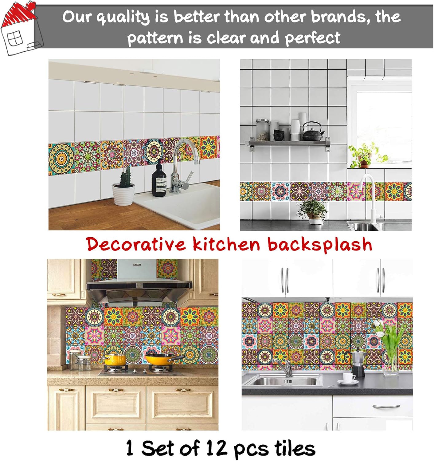 Adhesivos para azulejos de despegar y pegar, 12 unidades (6 x 6 pulgadas), calcomanías impermeables para salpicaduras para cocina y pegar en azulejos