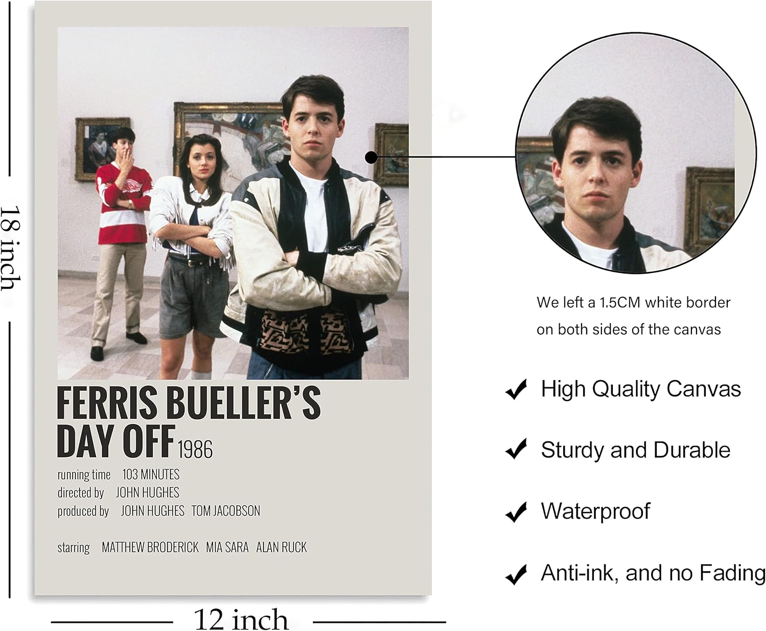 WXHYZZ – Póster de película con diseño de día libre de Ferris Bueller, cuadros artísticos de pared para decoración moderna de habitación,