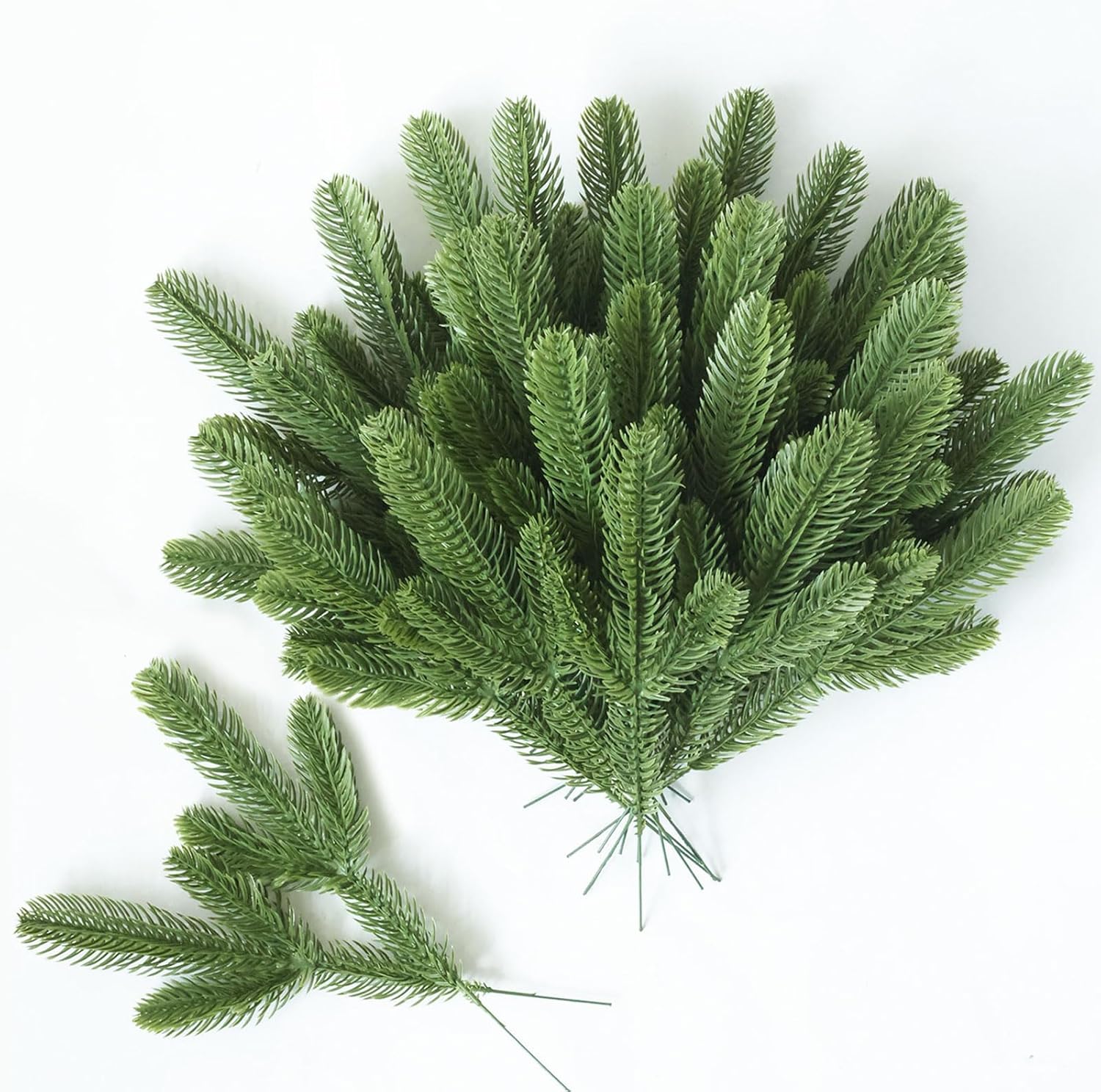 35 piezas de ramas de pino artificiales, plantas verdes, agujas de pino falsas, accesorios de bricolaje, decoración de vegetación para guirnalda,