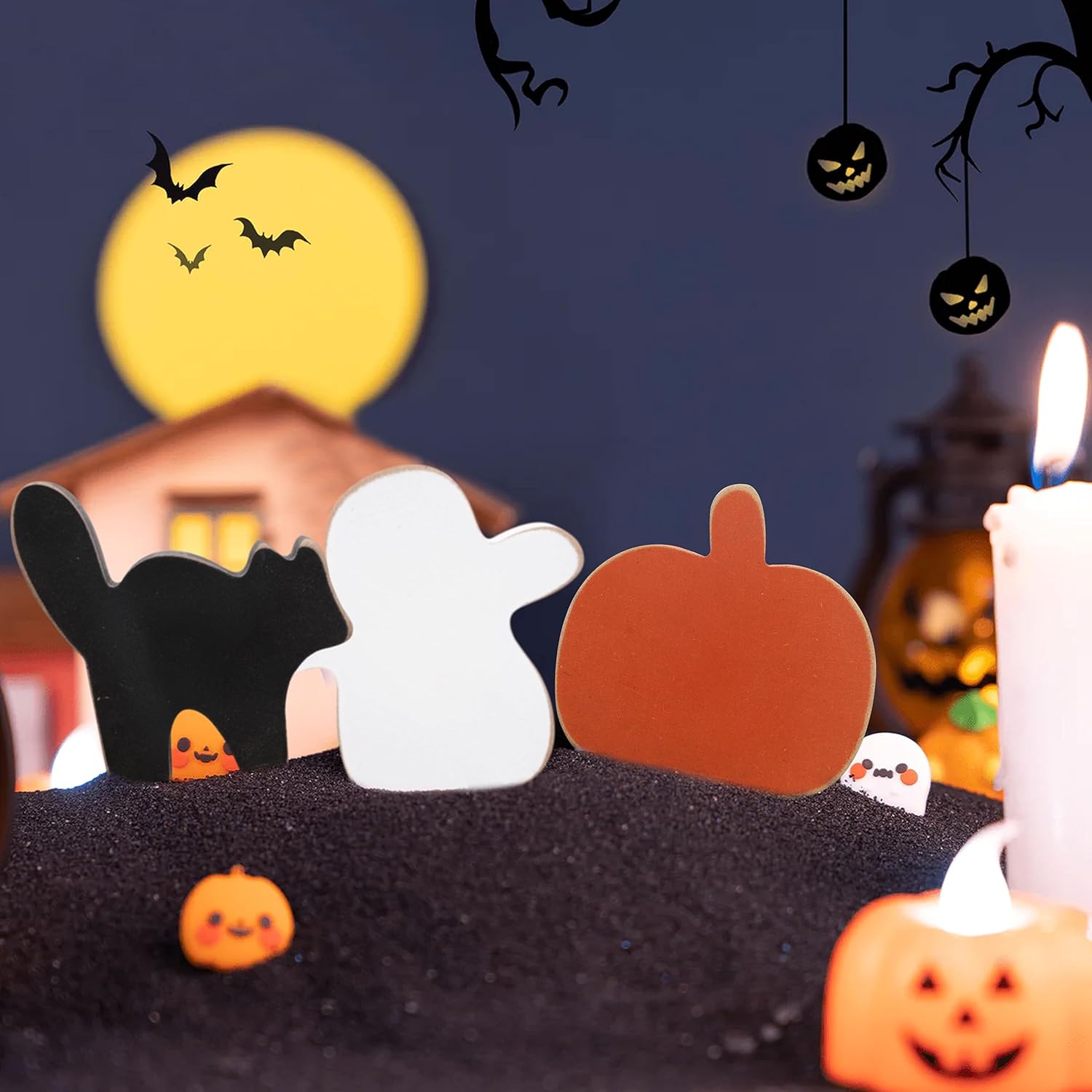 3 piezas de decoración de madera para Halloween, decoración de letrero de madera de calabaza, decoración de Halloween de granja, decoración de