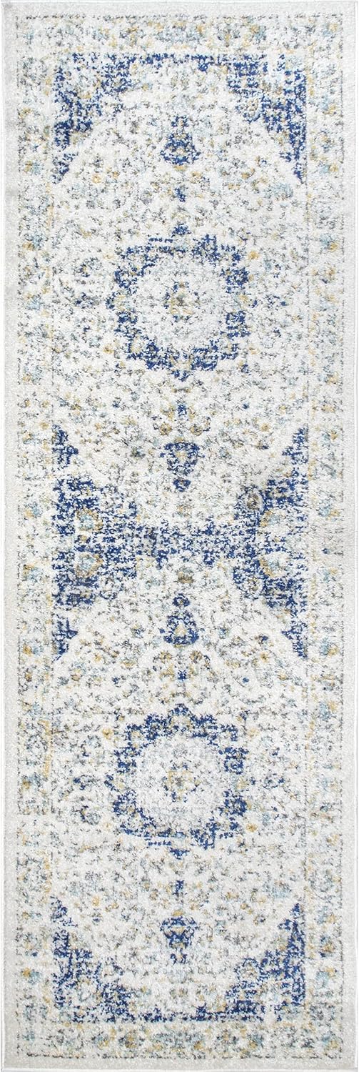 nuLOOM Verona – Alfombra de corredor, estilo persa envejecida, de 2 pies y 8 pulgadas x 20 pies, color azul