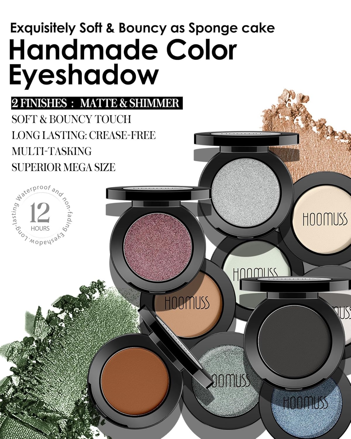 Sombra de ojos blanca individual hecha a mano Sahdow paleta de maquillaje para Halloween, alta pigmentación y larga duración, sombra de ojos blanca