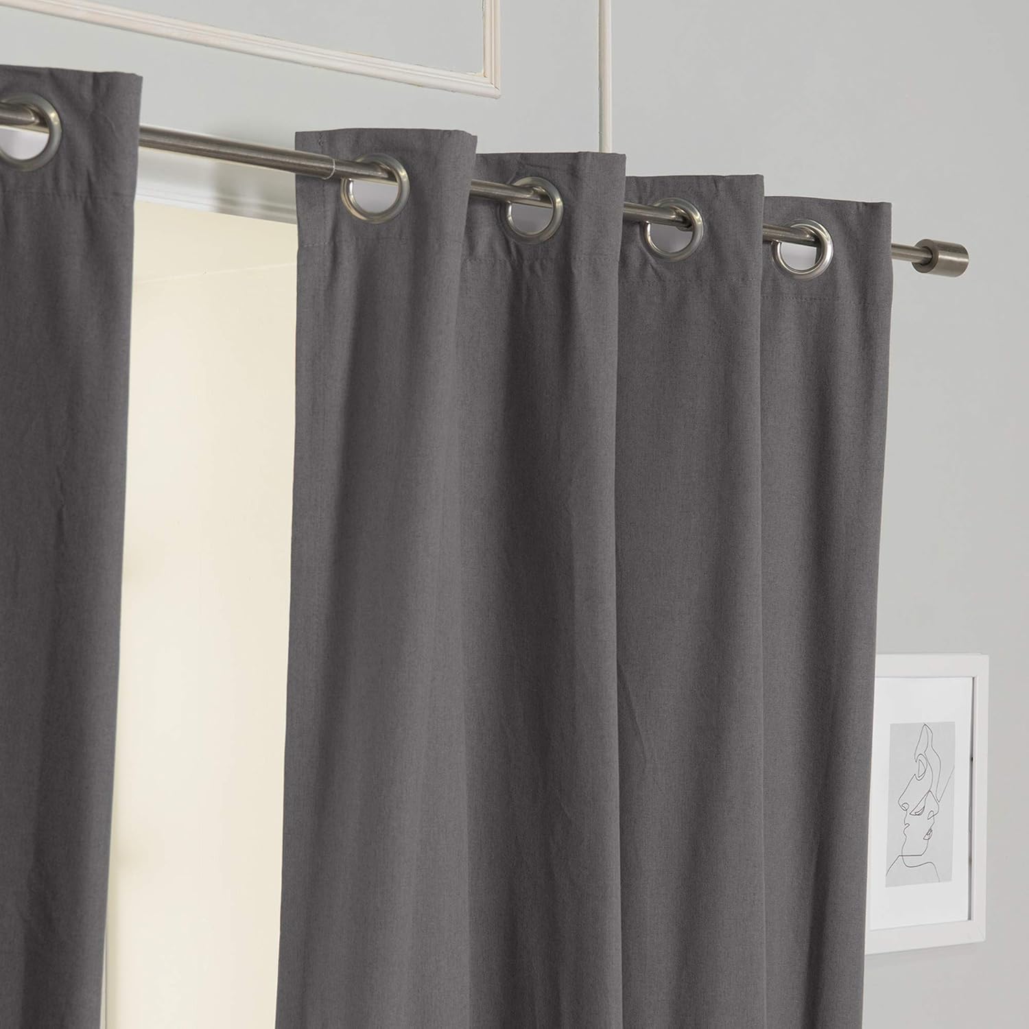 Best Home Fashion ZeroLight – Cortinas opacas térmicas con ojales texturizados, 100 % de lino, color gris oscuro, 52 pulgadas de ancho x 63 pulgadas
