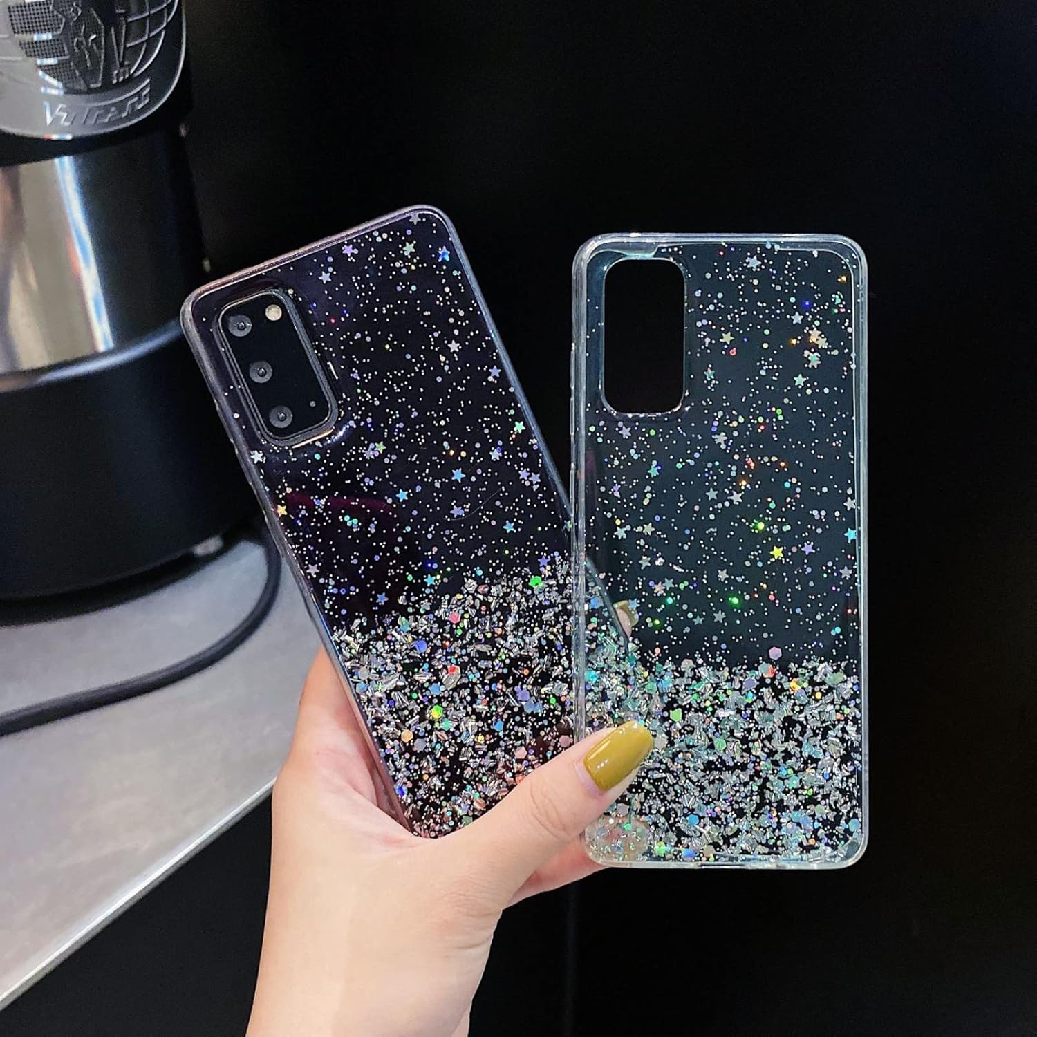 Funda de silicona transparente con purpurina para Samsung Galaxy A32 A22 A52 A72 A42 A71 5G 4G A82 A12, elegante cubierta trasera con agujeros