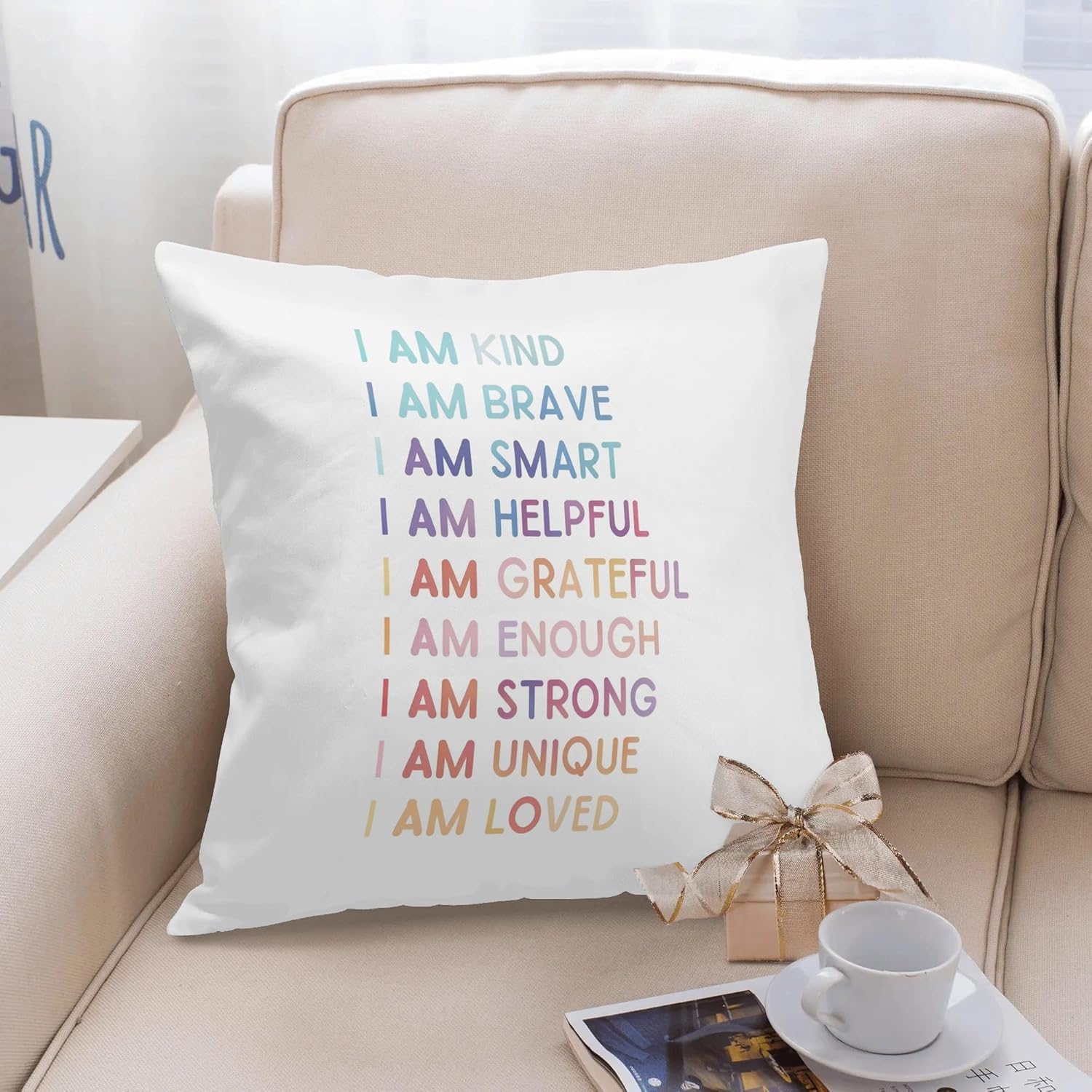 Funda de almohada imprescindible para el aula, artículos de esquina calmantes para niños, decoración de almohada de salud mental para el hogar,
