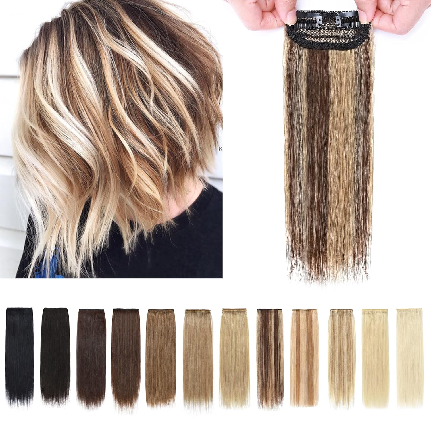 SEGO 2 extensiones de cabello humano corto con clip de 8 pulgadas, 0.49 oz, extensiones de cabello humano para mujeres, con cabello adelgazante,