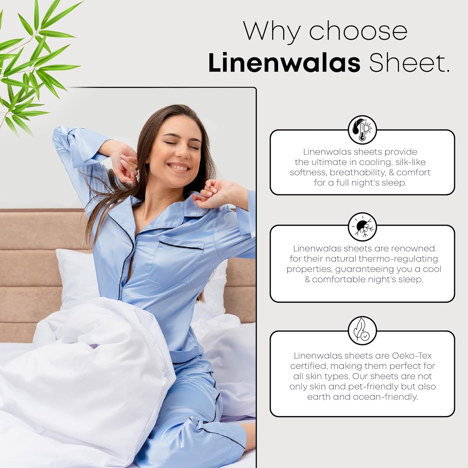 Linenwalas – Juego de sábanas de bambú refrescantes, 4piezas, suaves, de 1800hilos, bolsillo profundo de 16pulgadas, transpirables, cómodas y