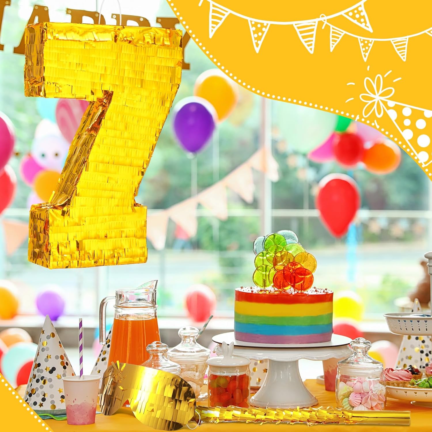 Sratte Piñata con número, decoración de piñata de cumpleaños, piñata de lámina dorada con palo, confeti para niños y niñas, decoraciones de fiesta