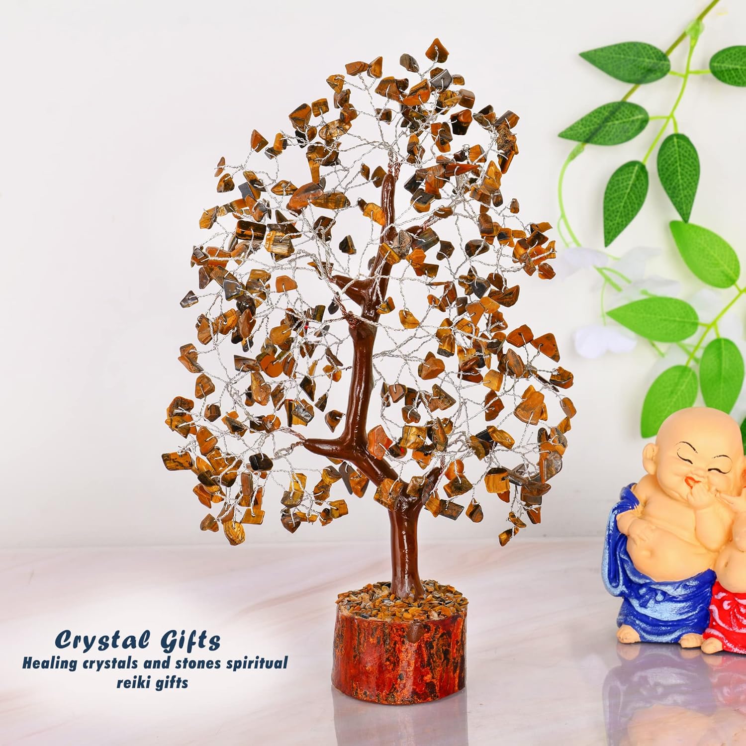 YATHABI Ojo de tigre – Árbol de chakras – Árbol de la vida de cristal – Árbol de Feng Shui – Cristales para la suerte – Regalo espiritual – Árbol de