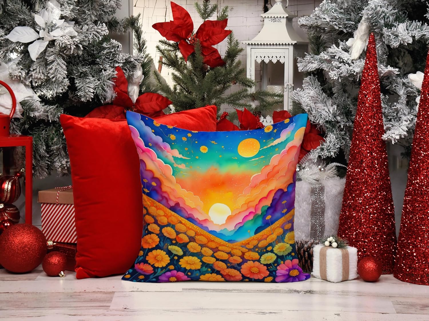 Caroline’s Treasures DAC1975PW1414 – Almohada decorativa de tela de caléndulas coloridas, lavable a máquina, almohada decorativa para interiores y