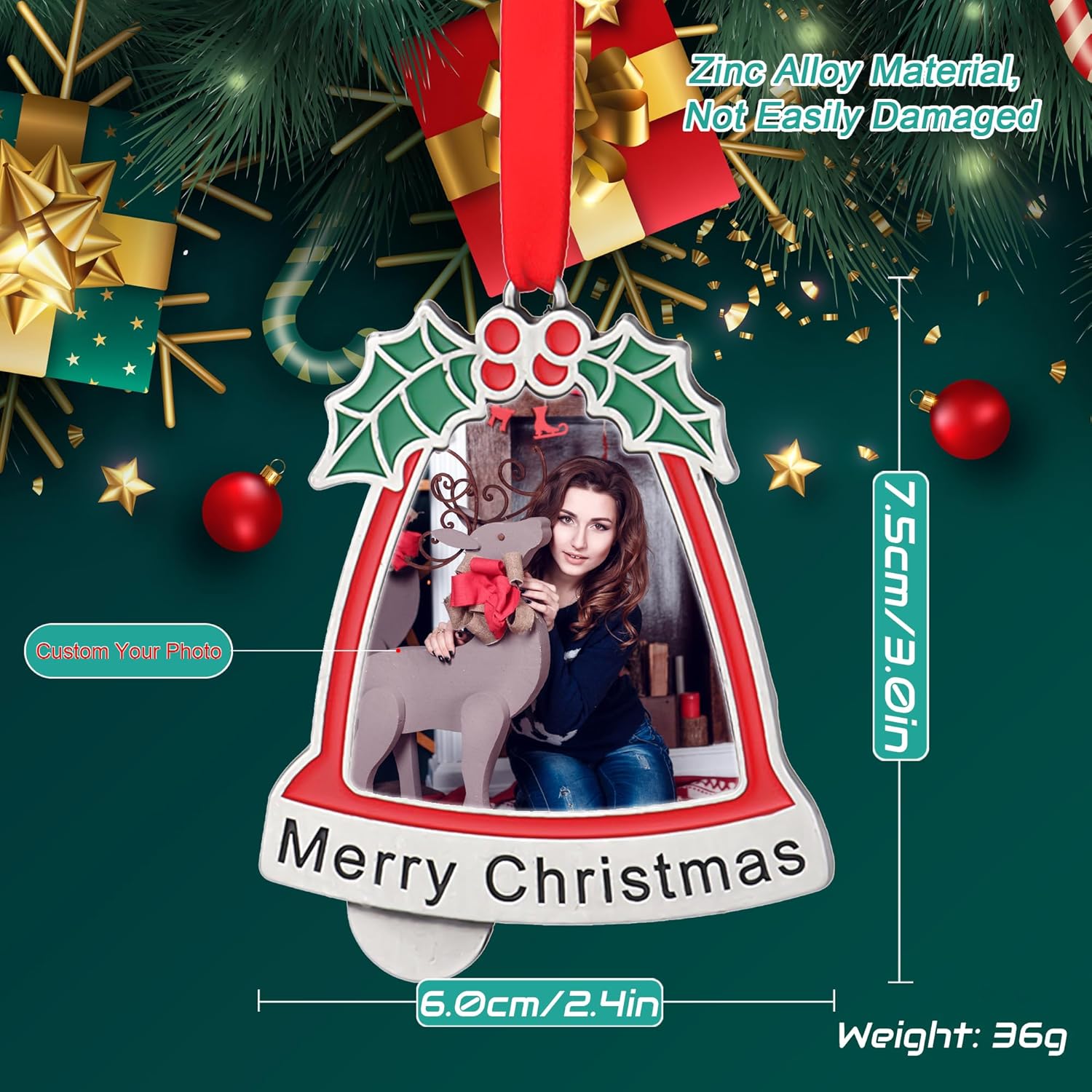 Adorno colgante de fotos personalizado, con imagen y texto, carga cualquier foto, personaliza adorno transparente de Navidad, para la familia