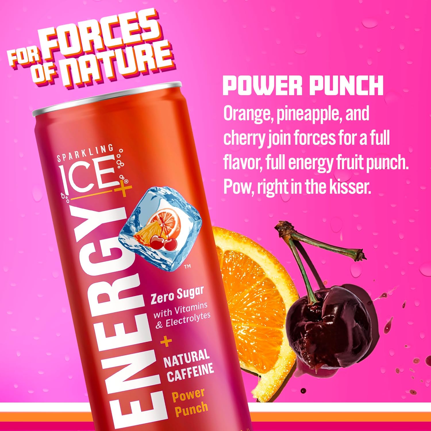 Sparkling Ice +ENERGY Power Punch Agua con gas. Bebidas energéticas con vitaminas y electrolitos, cero azúcar, latas de 12 onzas líquidas (paquete