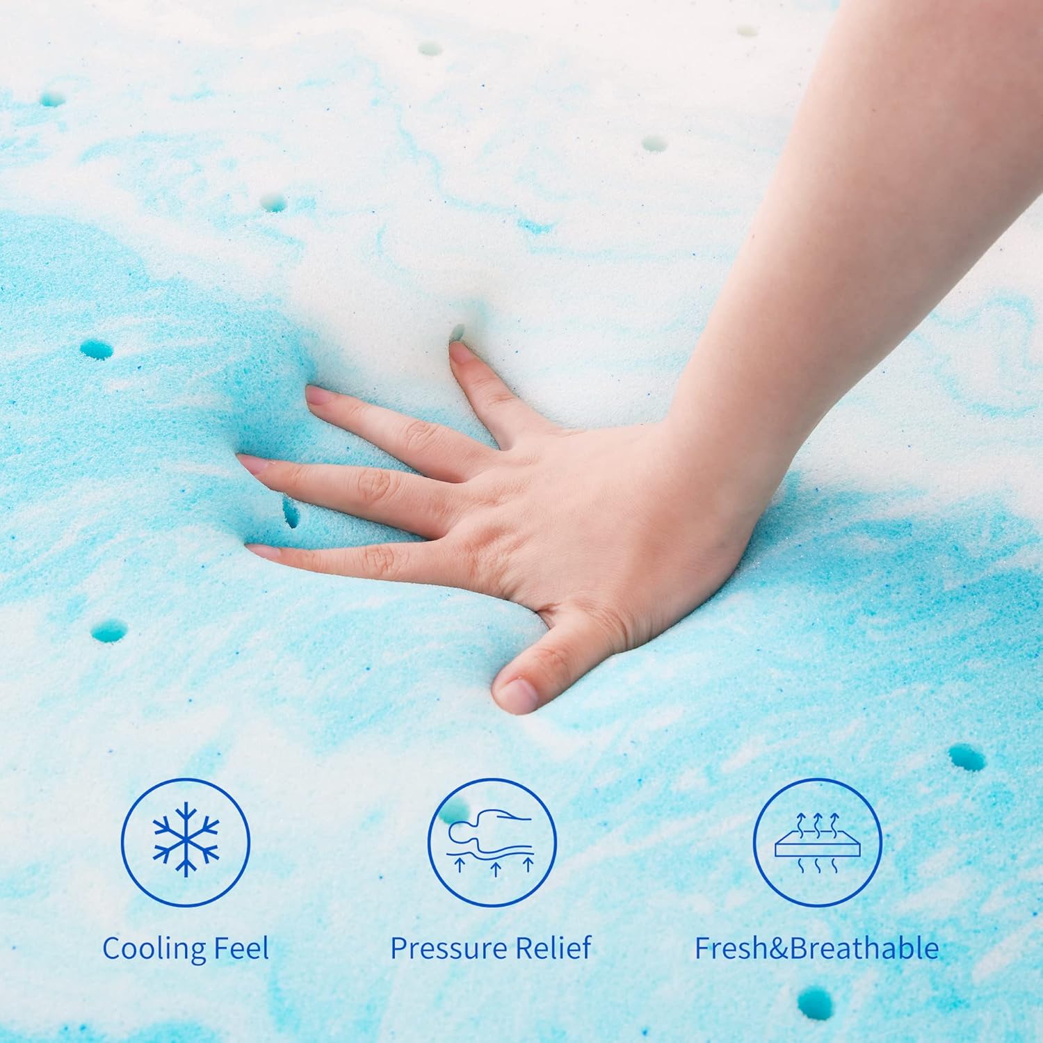 Cubrecolchón de espuma viscoelástica de gel refrescante de 2 pulgadas, tamaño Queen, alivio de presión, cama en una caja, certificado CertiPUR-US