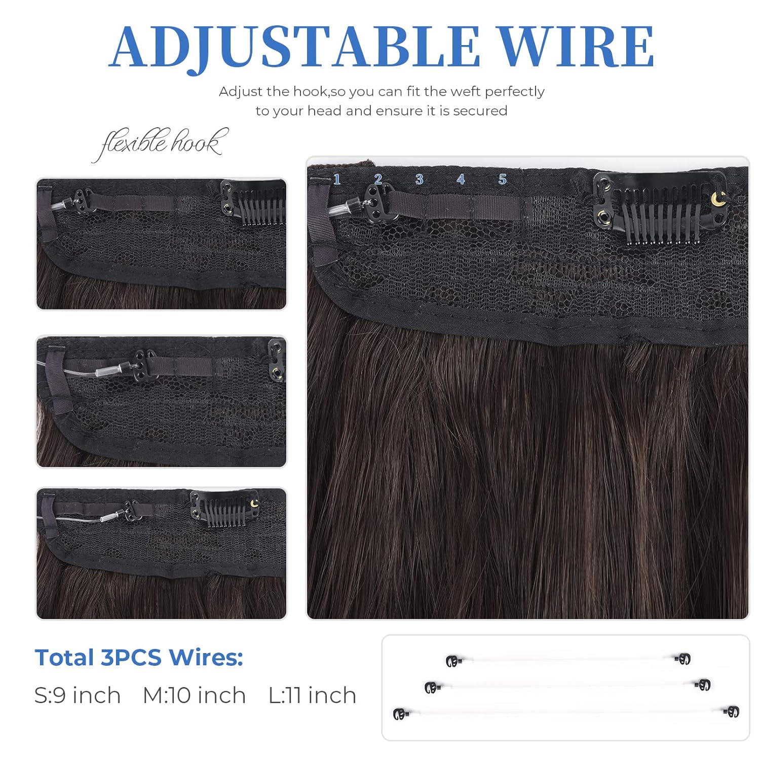 YOGFIT Extensiones de cabello con banda de corona, 1 vía ajustable, tamaño rizado, ondulado, extensiones secretas invisibles para mujeres