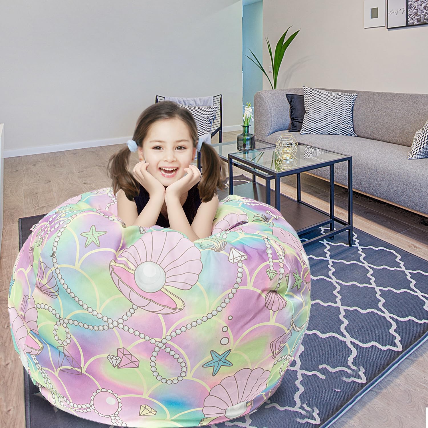 Funda para puf de almacenamiento de animales de peluche, para niños, mantas, toallas, puf (solo funda), sofá de lona con cremallera YKK, extra