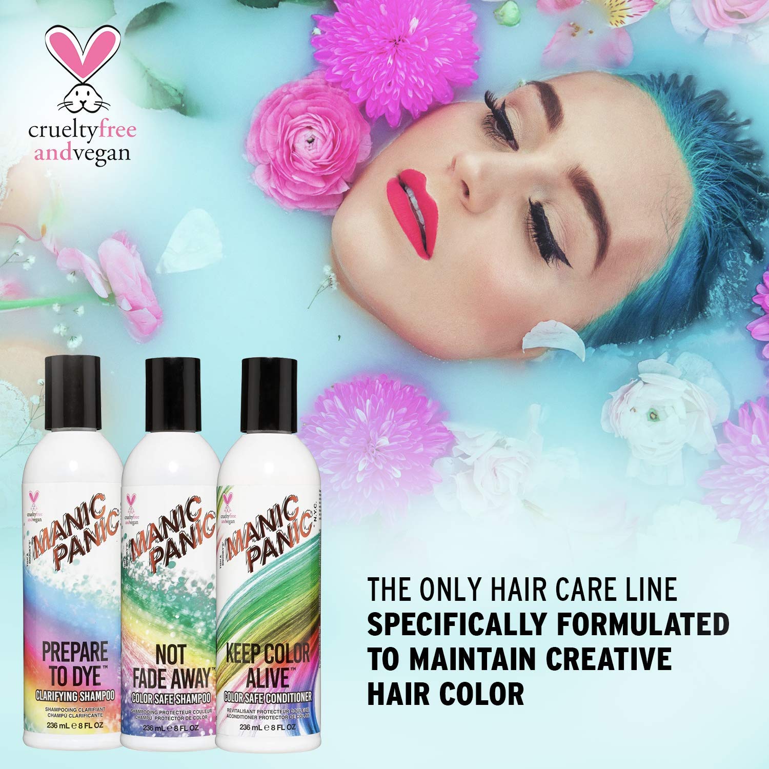 MANIC PANIC Paquete amplificado de tinte para el cabello Pink Warrior con champú aclarador Pink Warrior Classic y prepara para teñir