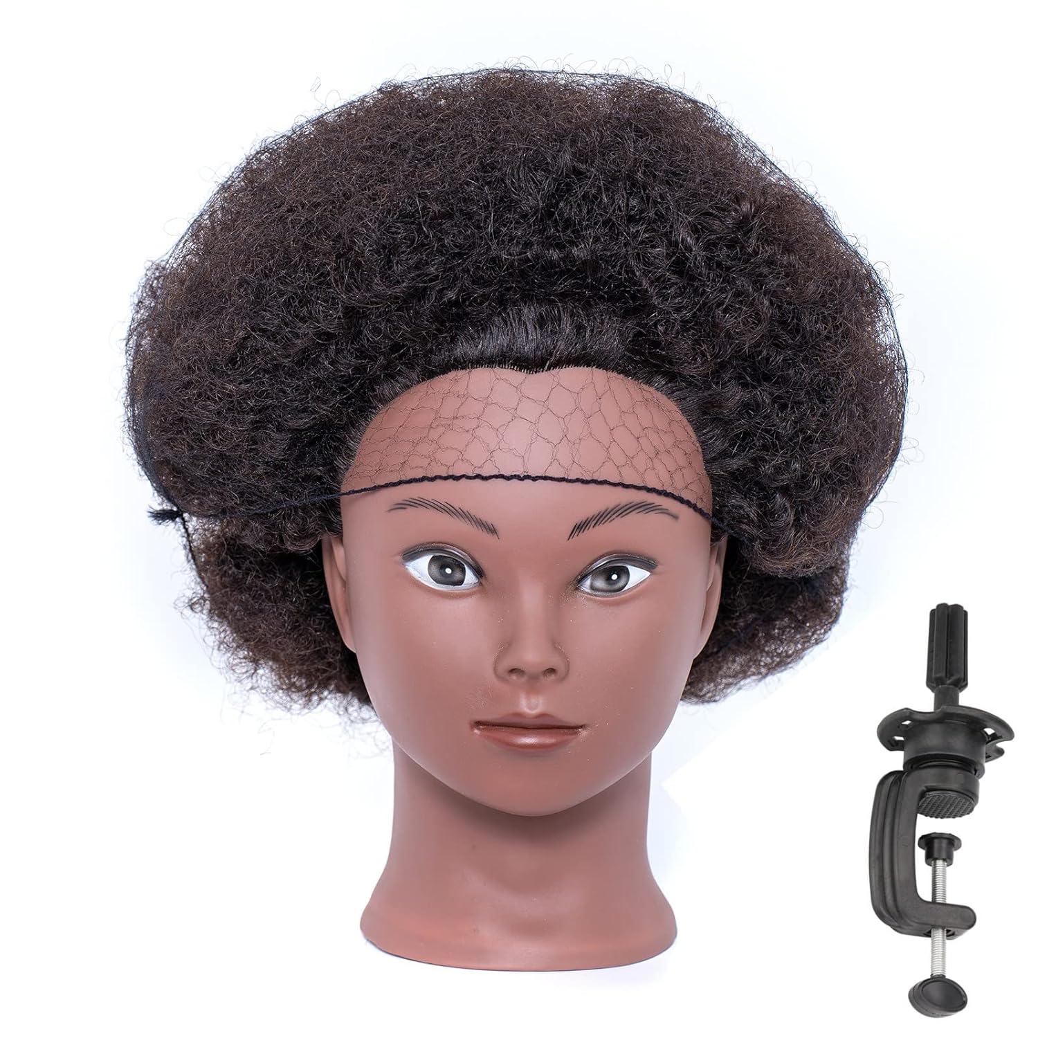 Cabeza de maniquí afro 100% pelo real, cabeza de entrenamiento para peinar cabeza trenzada, cabeza de muñeca para practicar trenzas y trenzas