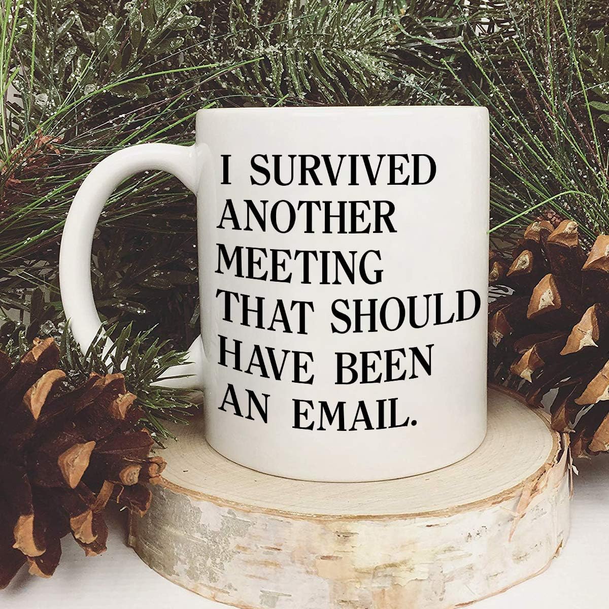 YHRJWN Taza de correo electrónico con texto en inglés “I Survivved another meeting that should be an email” The Office Mug inspirador Mug Funny