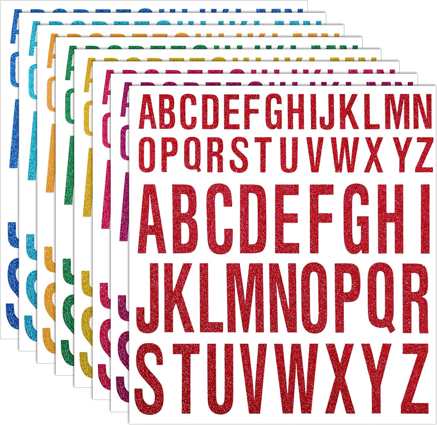 8 hojas de letras autoadhesivas con brillantina para pegar en letras mayúsculas, letras del alfabeto, letras adhesivas para decoración de puertas de