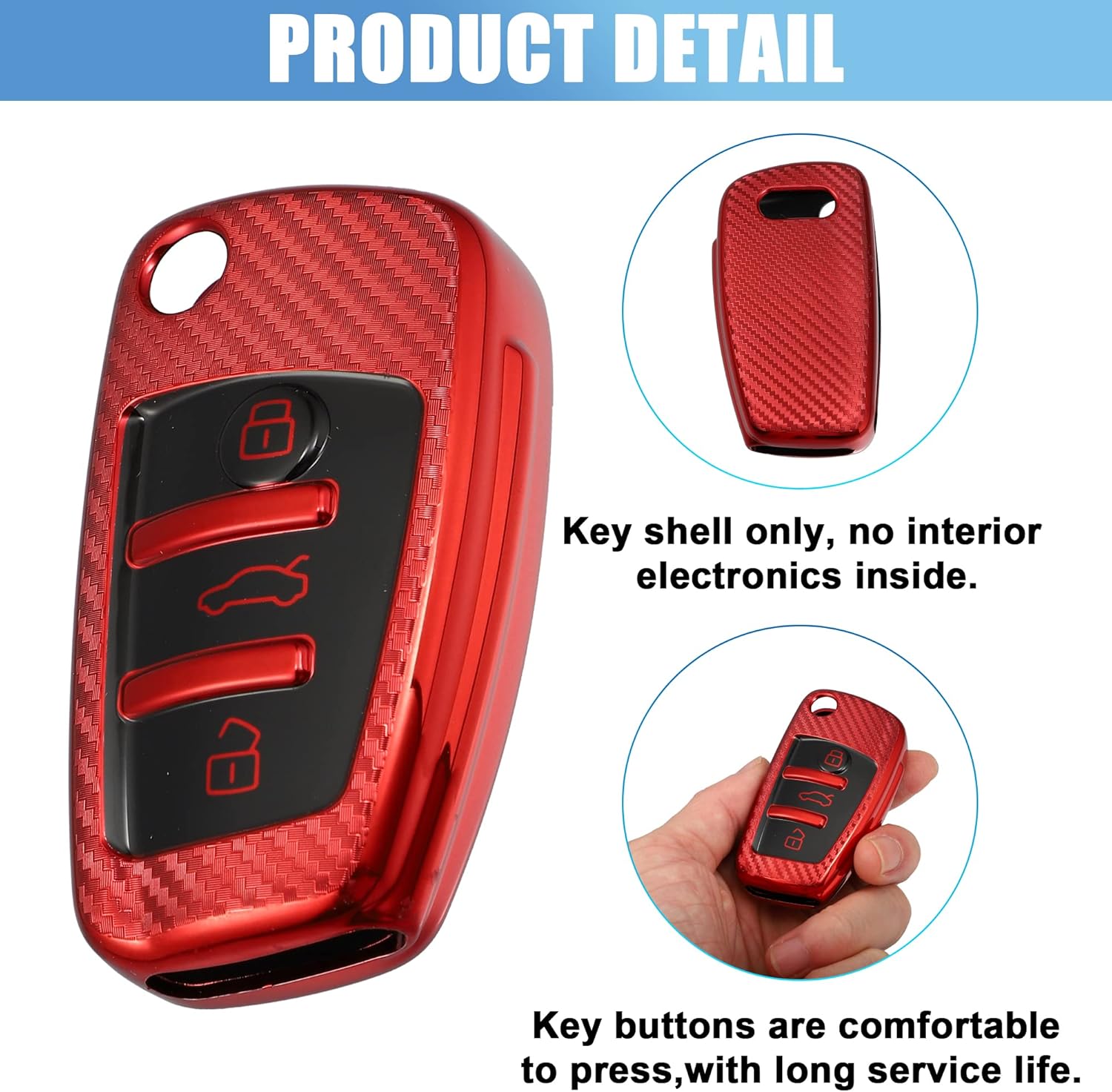 X AUTOHAUX Funda de silicona para llavero inteligente Audi A3 A1 A3 A6 Q2 Q3 Q7 TT TTS R8 S3 S6 RS3 A6L Modelos Fibra de Carbono Patrón Rojo