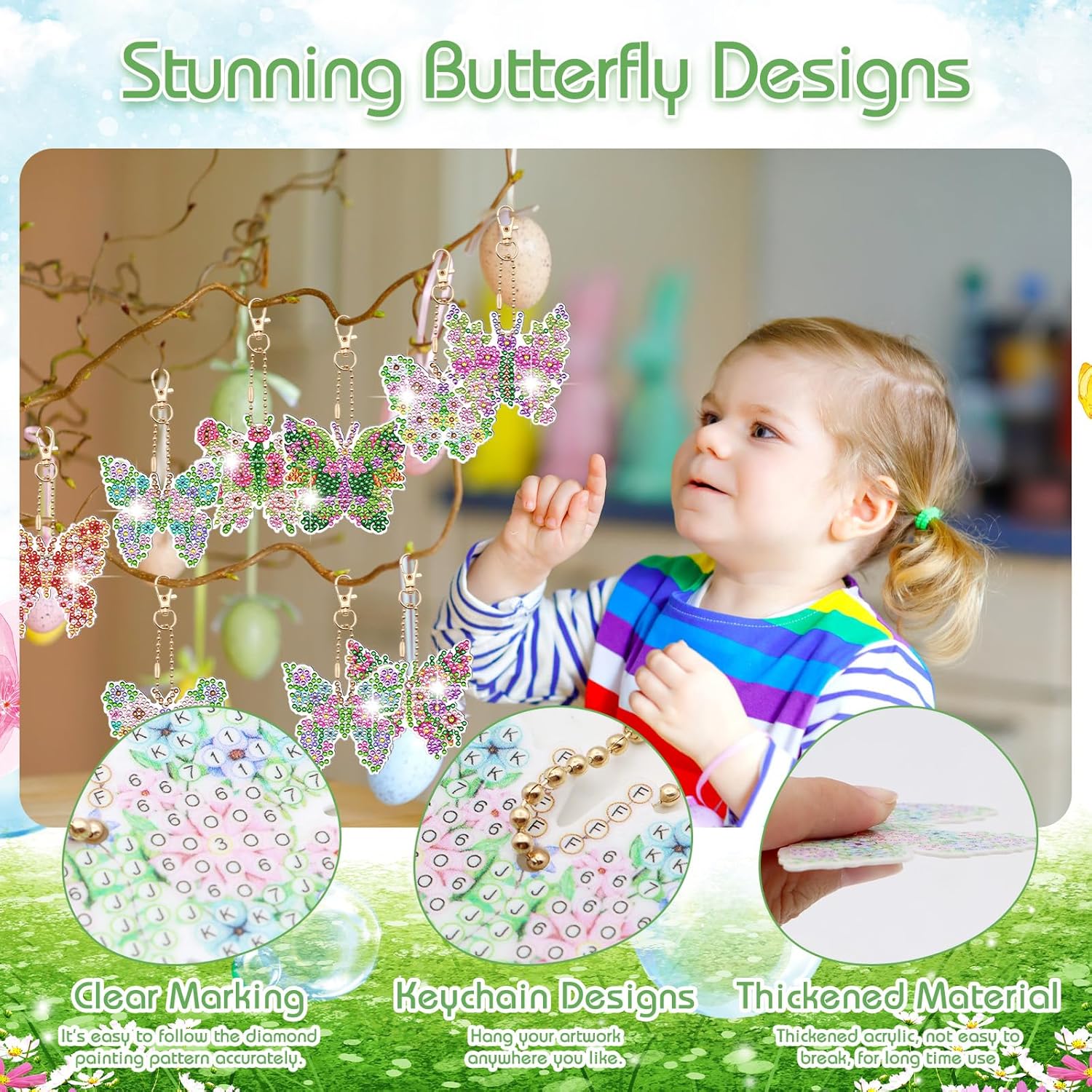 ZYNERY Kits de llaveros de pintura de diamantes, Mariposa Libélula 30 Pcs