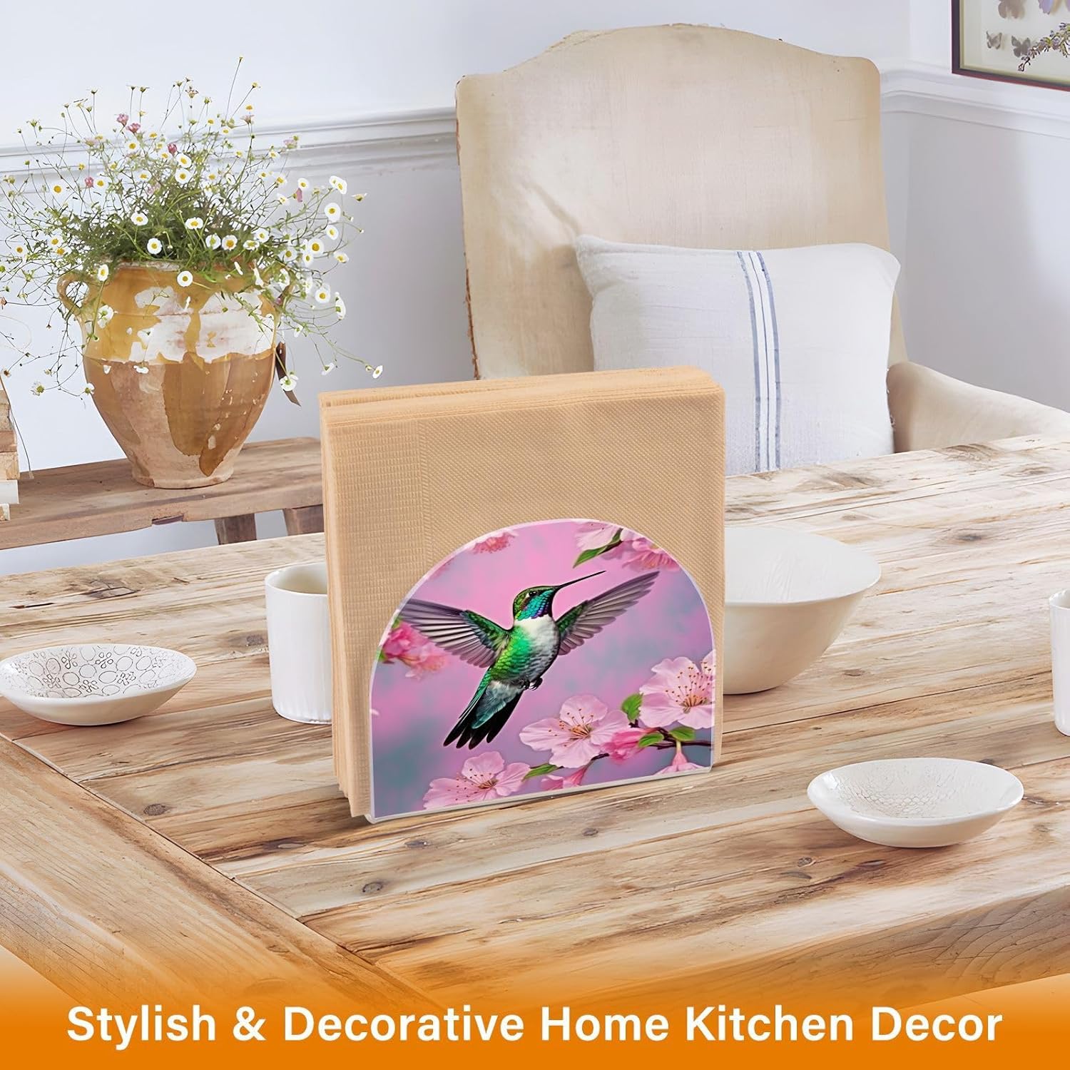 Servilleteros de colibrí y flor de cerezo para mesas, servilleteros de acrílico transparente, servilleteros de cóctel para cocina, restaurante, bar,