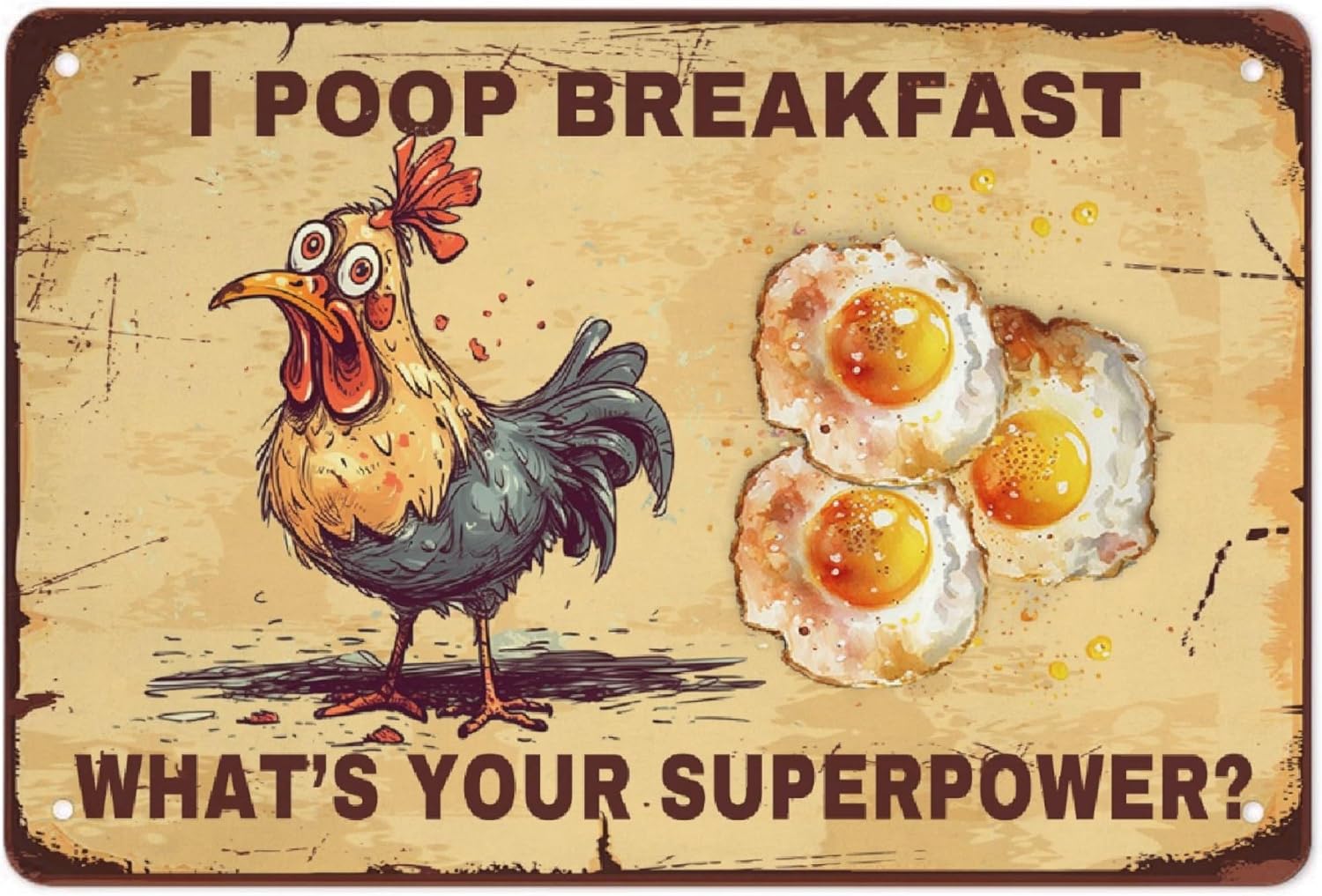 Cartel de desayuno de pollo I Poop de aluminio para colgar en la pared, decoración de arte de pollo para casa, habitación, tienda, oficina, 12 x 8