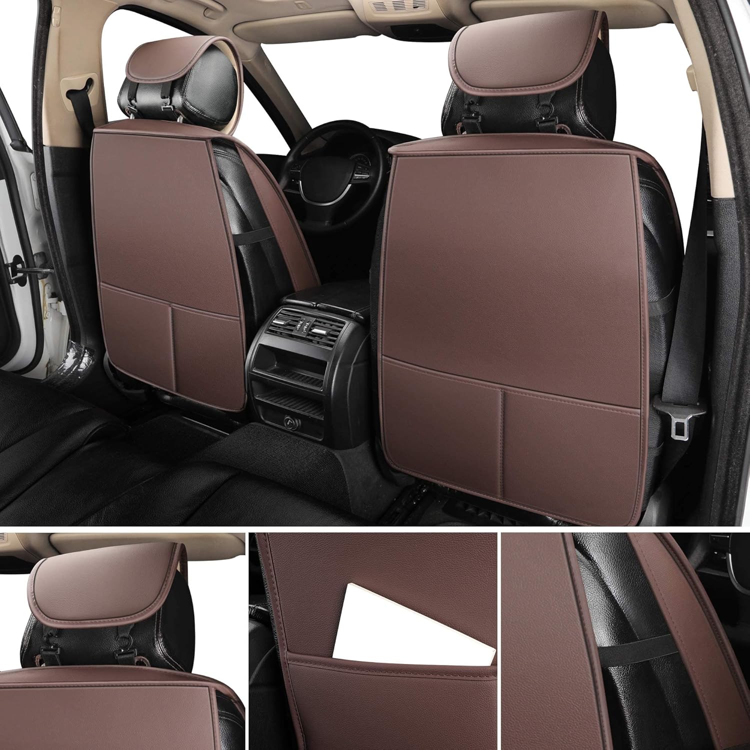 Juego completo de fundas de asiento de automóvil, funda de cojín antideslizante de piel sintética para vehículo, protectores impermeables para