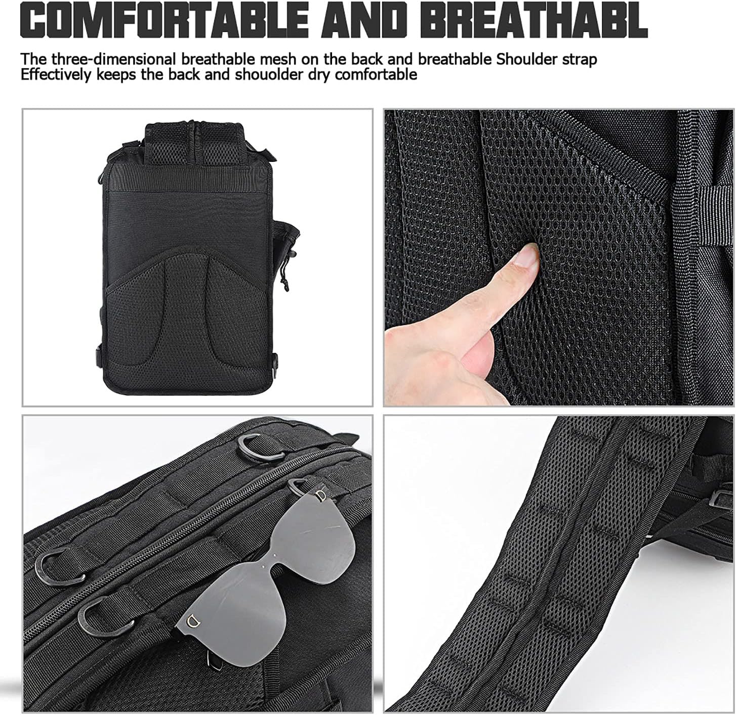 Mochila táctica mediana EDC DayPack Militar Molle Mochilas Mochila al aire libre Mochila para Pesca Caza Camping, Negro -, Mochila táctica militar