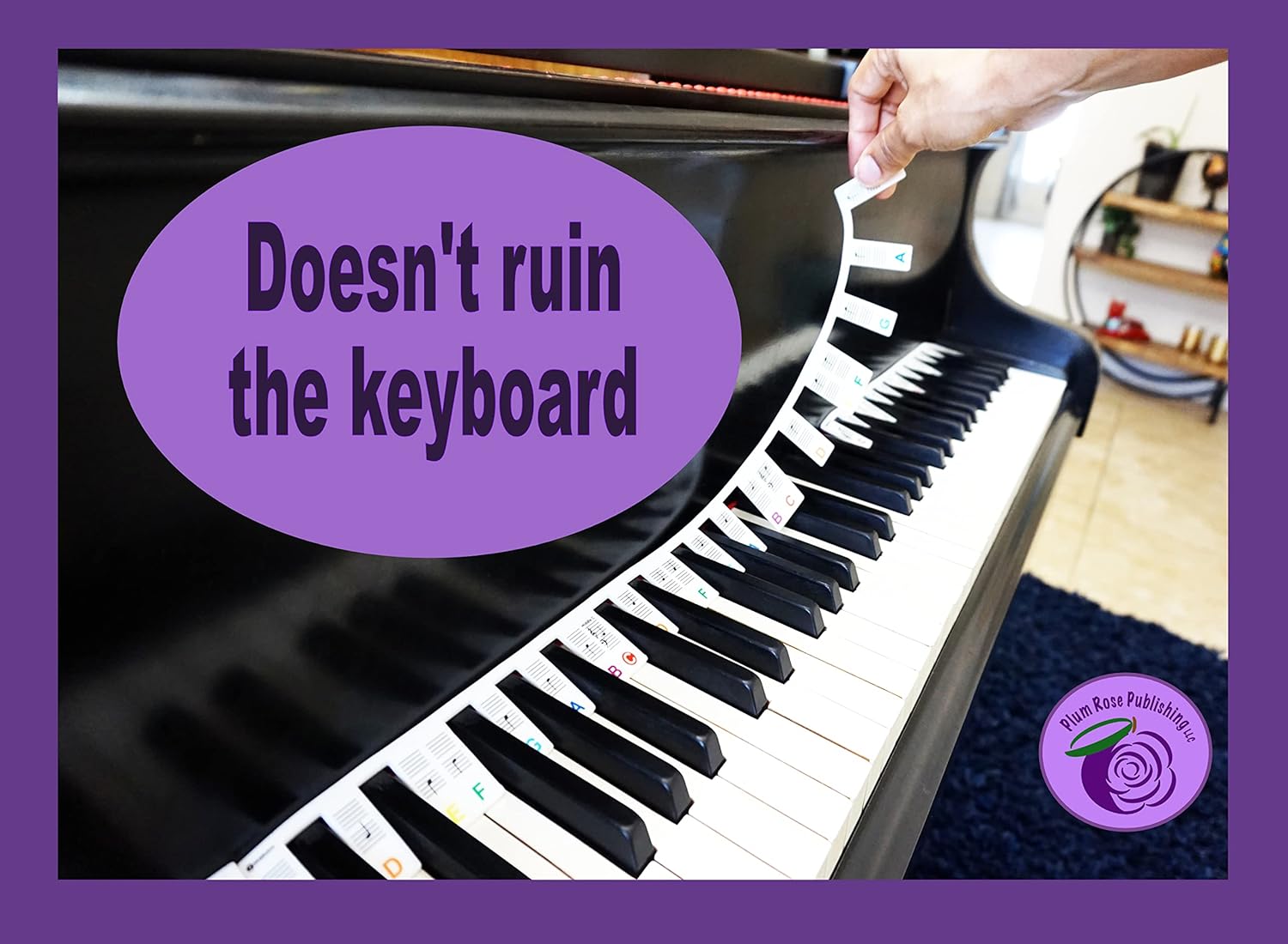 Plum Rose – Etiquetas extraíbles para notas de teclado de piano – Silicona – Alternativa a las calcomanías de teclado de piano – Etiquetas de teclas