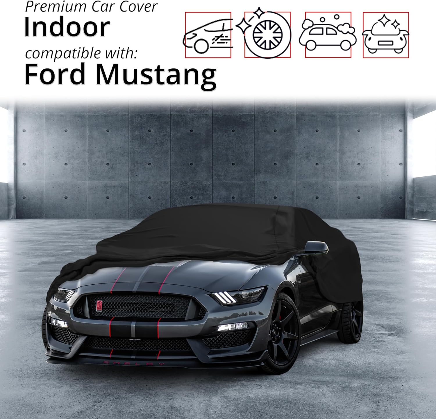 CarCovers Scratch Resistant Indoor Car Cover with Warranty, Compatible with Ford 2005-2023 Mustang – Soft Black Satin Material and Storage Bag,