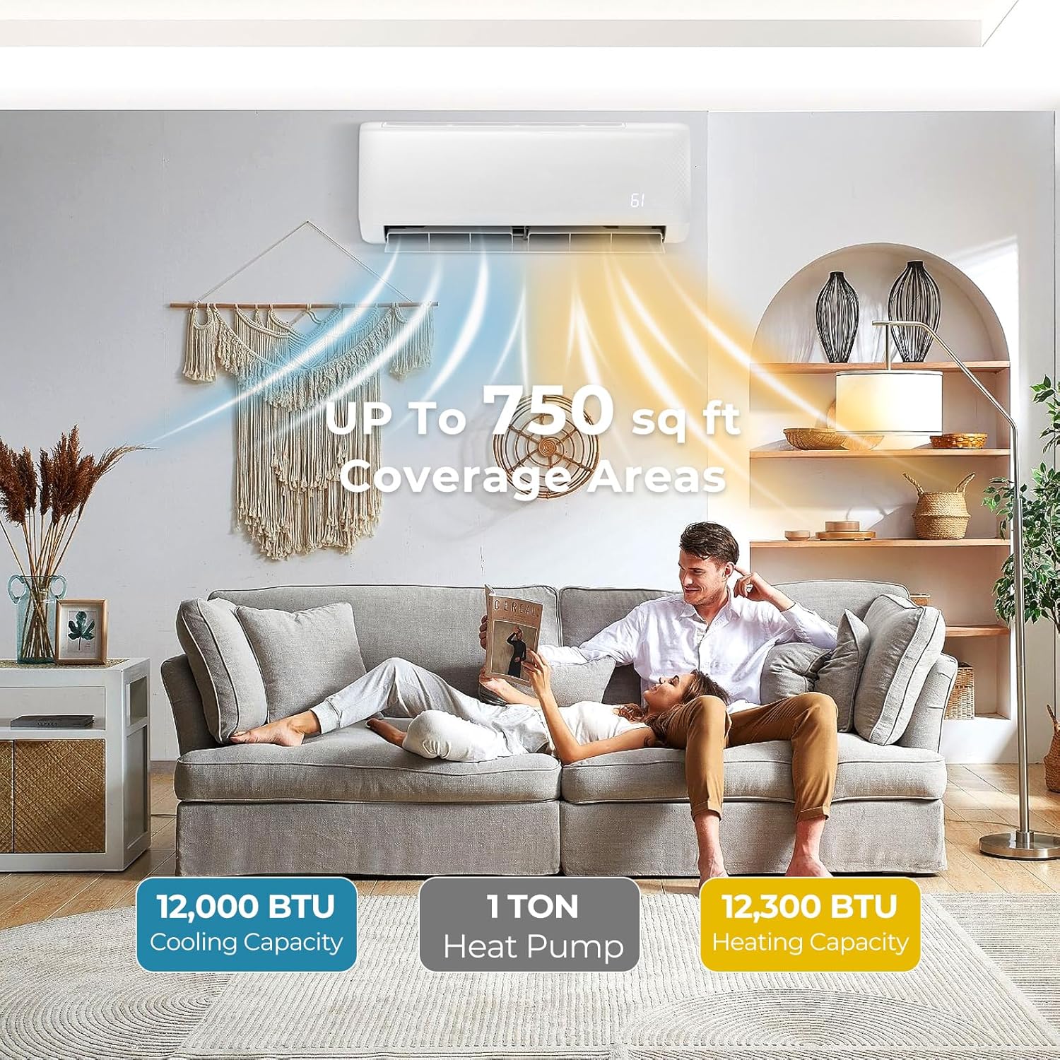 PETSITE Mini sistema de calefacciónaire acondicionado dividido de 12,000 BTU, inversor sin conductos SEER2 con bomba de calor precargada, mini split