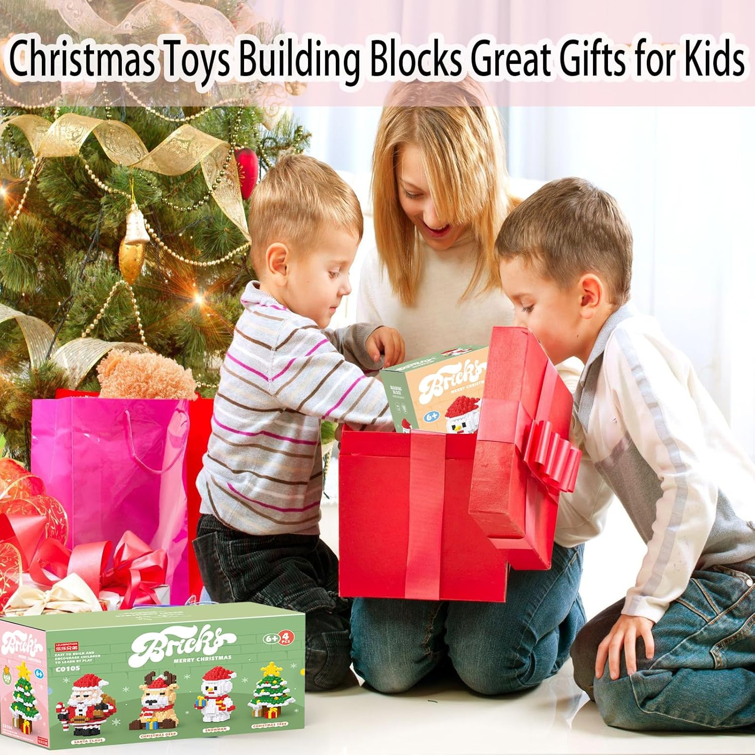 Juego de bloques de construcción de Navidad 4 en 1 compatible con Lego Christmas Micro Blocks apilables, juguetes nuevos, caja de regalo de Año