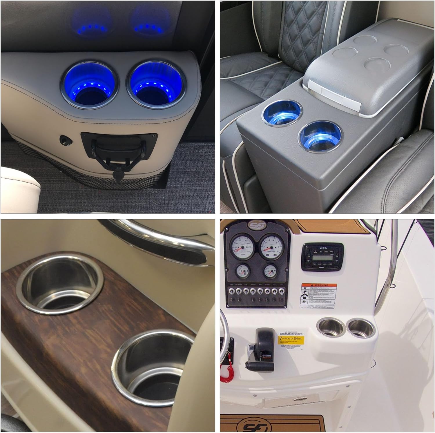 EASYEAH Soporte LED azul para bebidas  Paquete de 4  Soporte de vaso de acero inoxidable pulido con drenaje para yates marinos, cámper, camiones,
