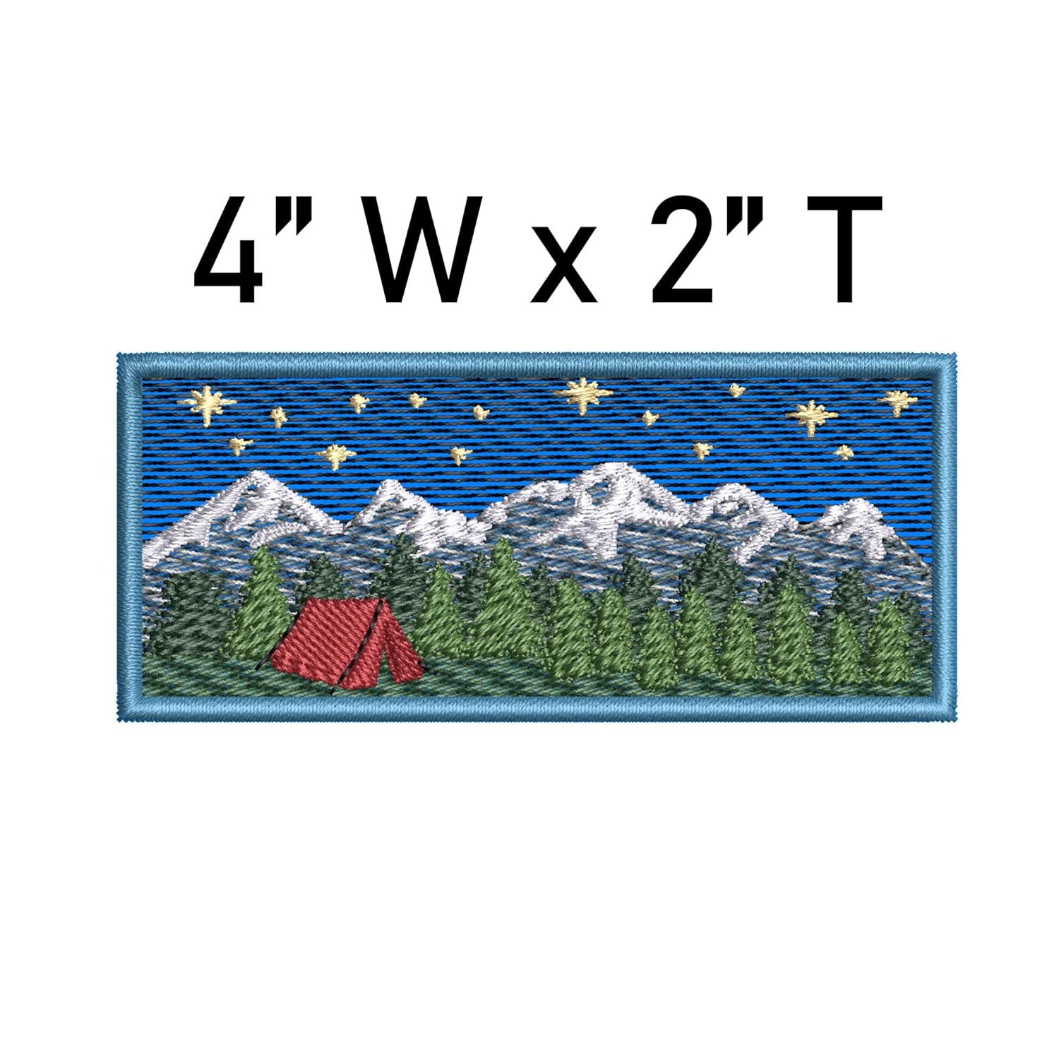 Mountain Forest Trees Tent Stars Patch 4″ Embroidered Iron-onSew-on Applique Vacation Travel Souvenir Seek Adventure Animals Nature Decorative