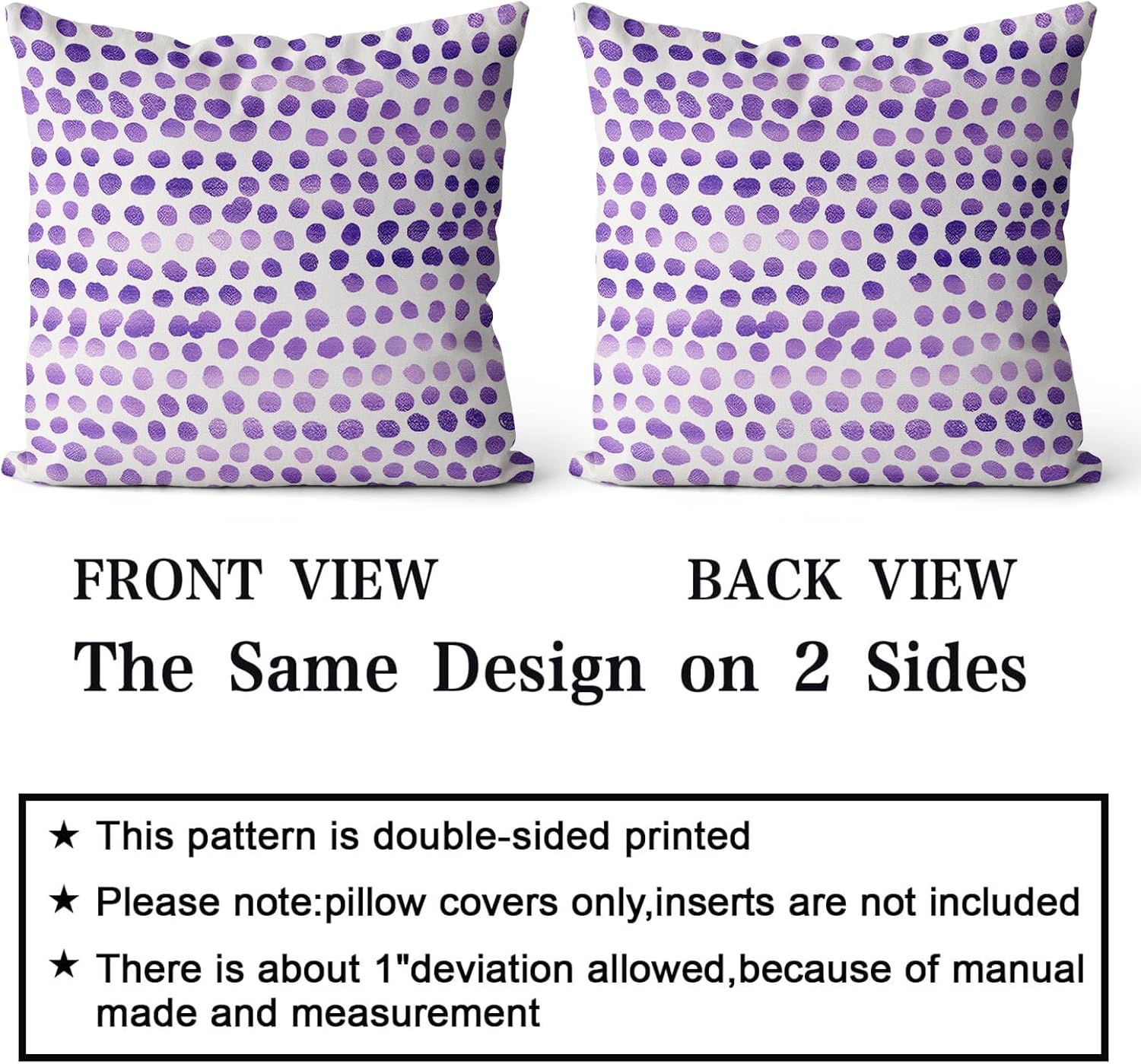 Juego de 2 fundas de almohada de lunares color violeta crema de 18 x 18 pulgadas, diseño bohemio para exteriores, diseño bohemio con pinceladas,
