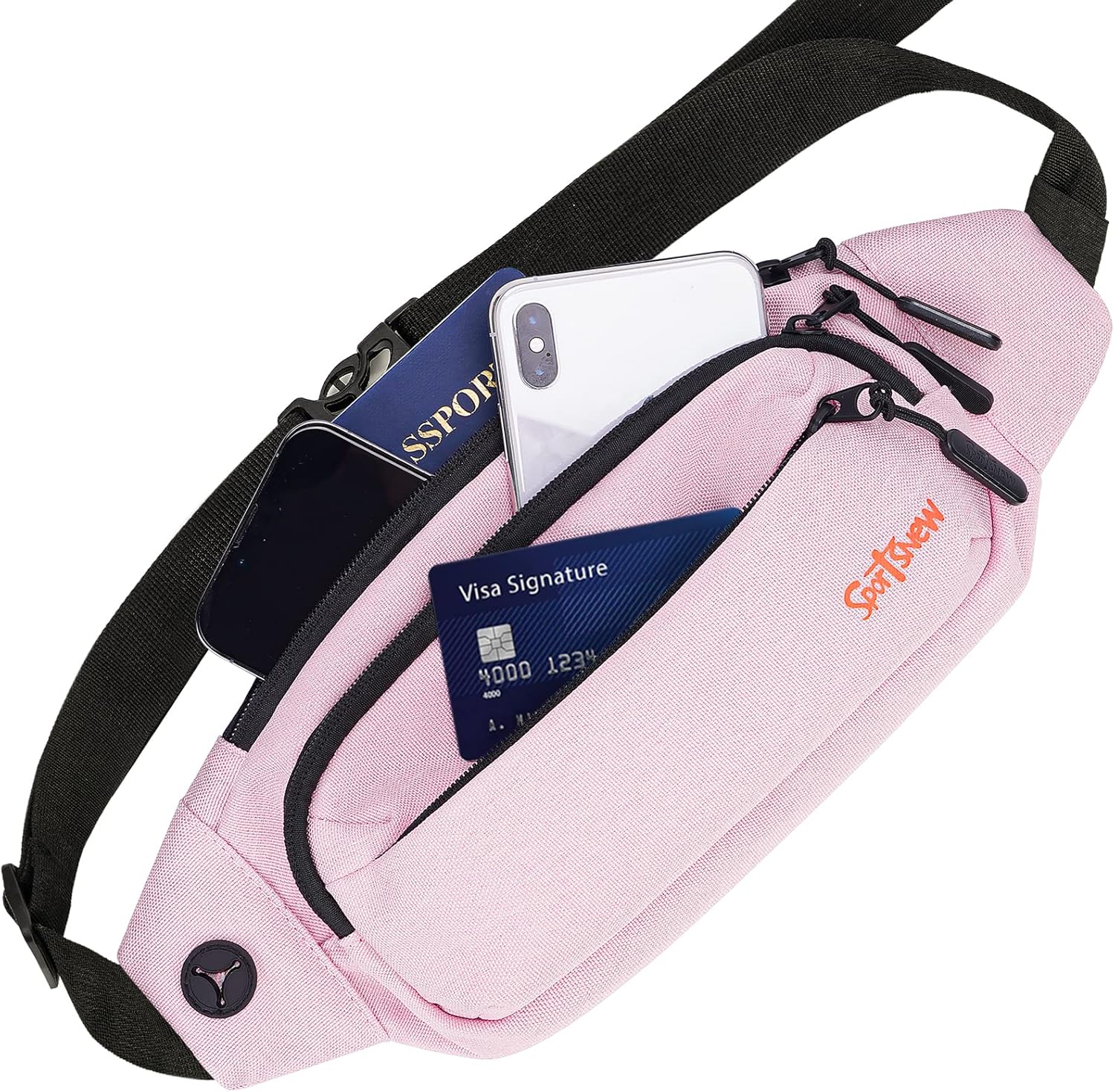 Riñonera grande para hombre con 5 bolsillos con cremallera, bolsa de cintura para correr, deportes, entrenamiento, viajes, Rosado, talla única ,