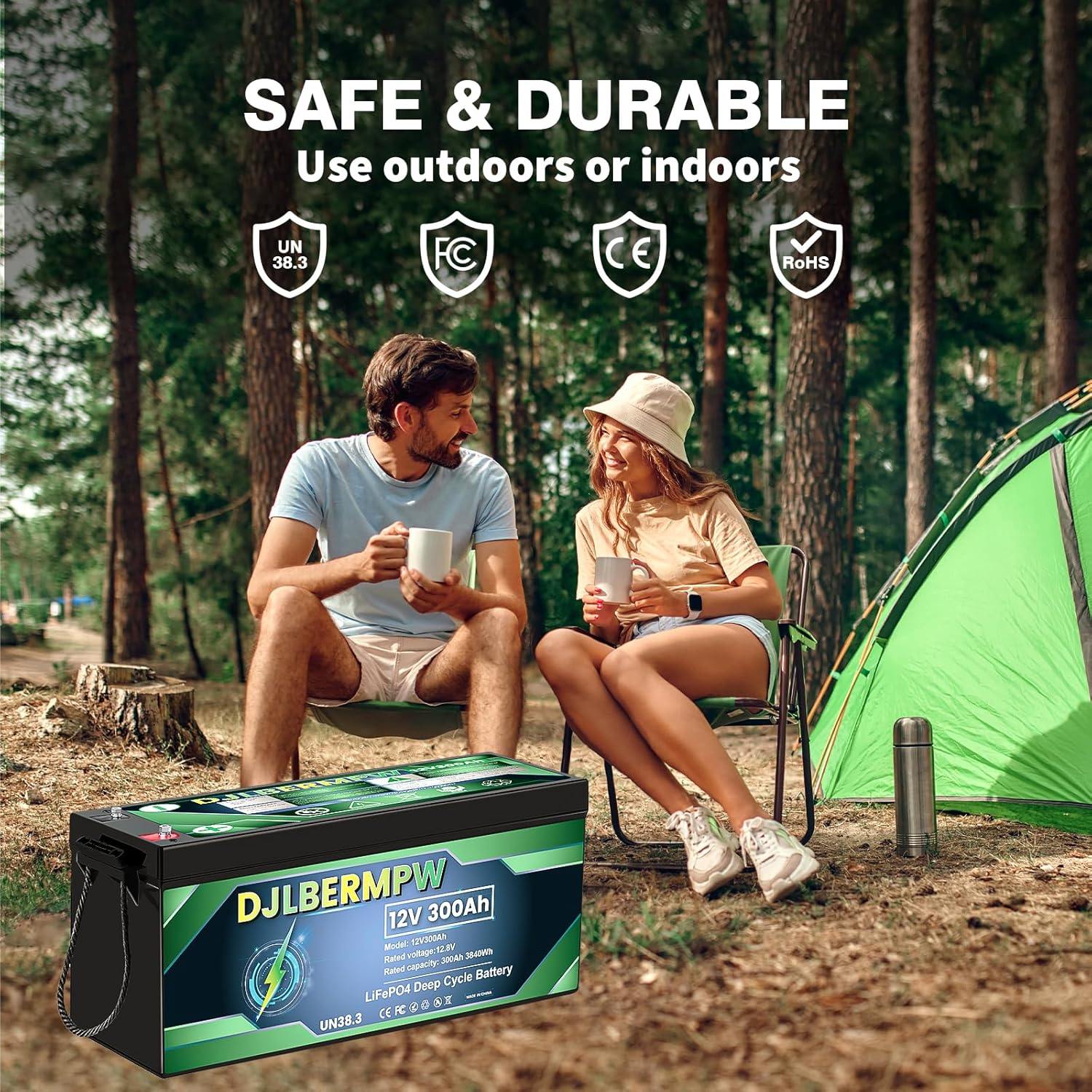 Batería de litio LiFePO4 de 12 V 300 Ah 3840 W BMS integrado, hasta 15000 ciclos y 10 años de vida útil, batería de ciclo profundo para RV, marina,