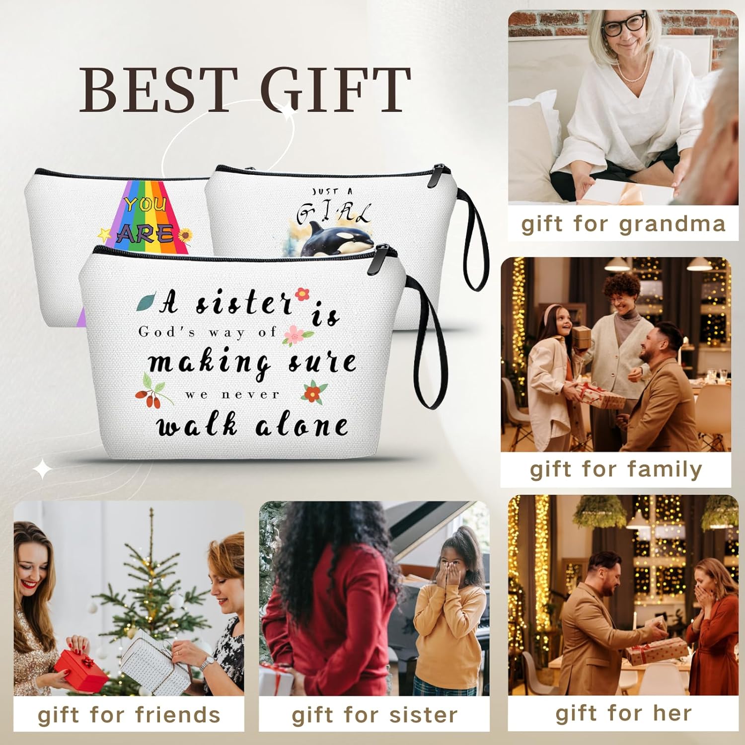 Regalos de amistad para mujeres, mujeres, mejores amigas, hermanas, niñas, pequeñas bolsas de maquillaje, bolsas de cosméticos de regalo para