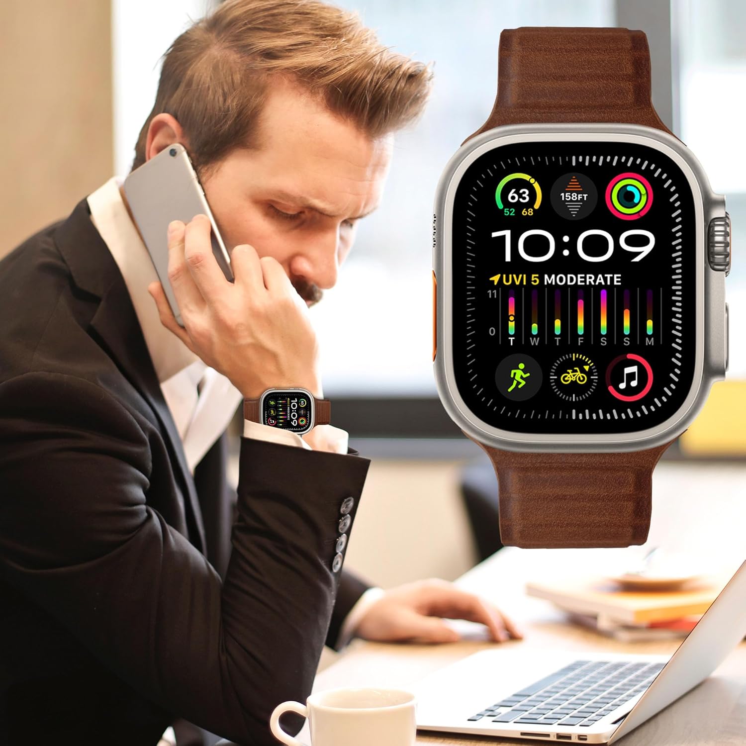 Correas magnéticas de cuero compatibles con Apple Watch Band 1.929 in 1.772 in 1.732 in 1.654 in 1.614 in 1.575 in 1.496 in, correa de cuero fino de