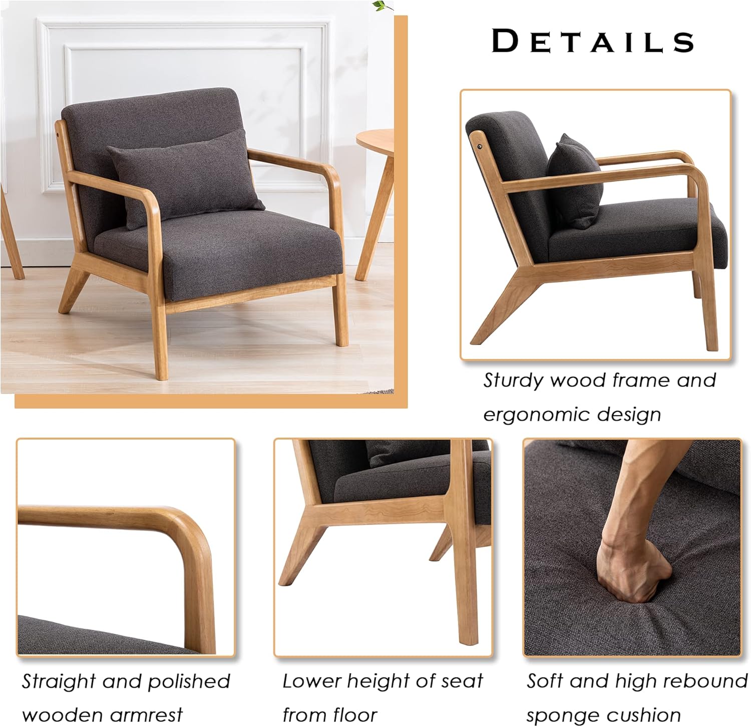 chairus Silla decorativa Mid-Century moderna, de tela de lino, cómoda silla tapizada para dormitorio, dormitorio, sala de lectura, recepción con