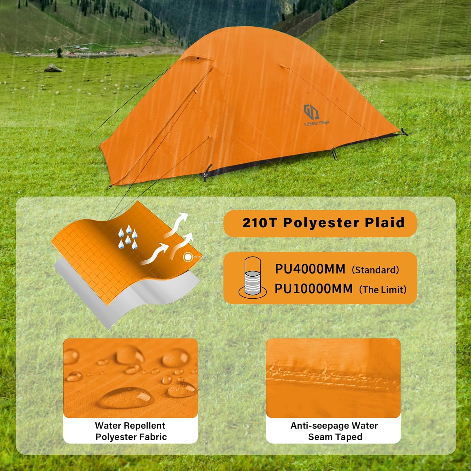 2 Person Camping Tent with 3 Aluminum Alloy Poles, 4 or 3 Season Waterproof Tent, Double Layer,Easy Setup, 2 Doors for Outdoor
